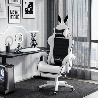 Racing Gamer Chair, PU Leather with Footrest, Headrest, Lumbar Support, Black Video Game Chairs at Gallery Canada