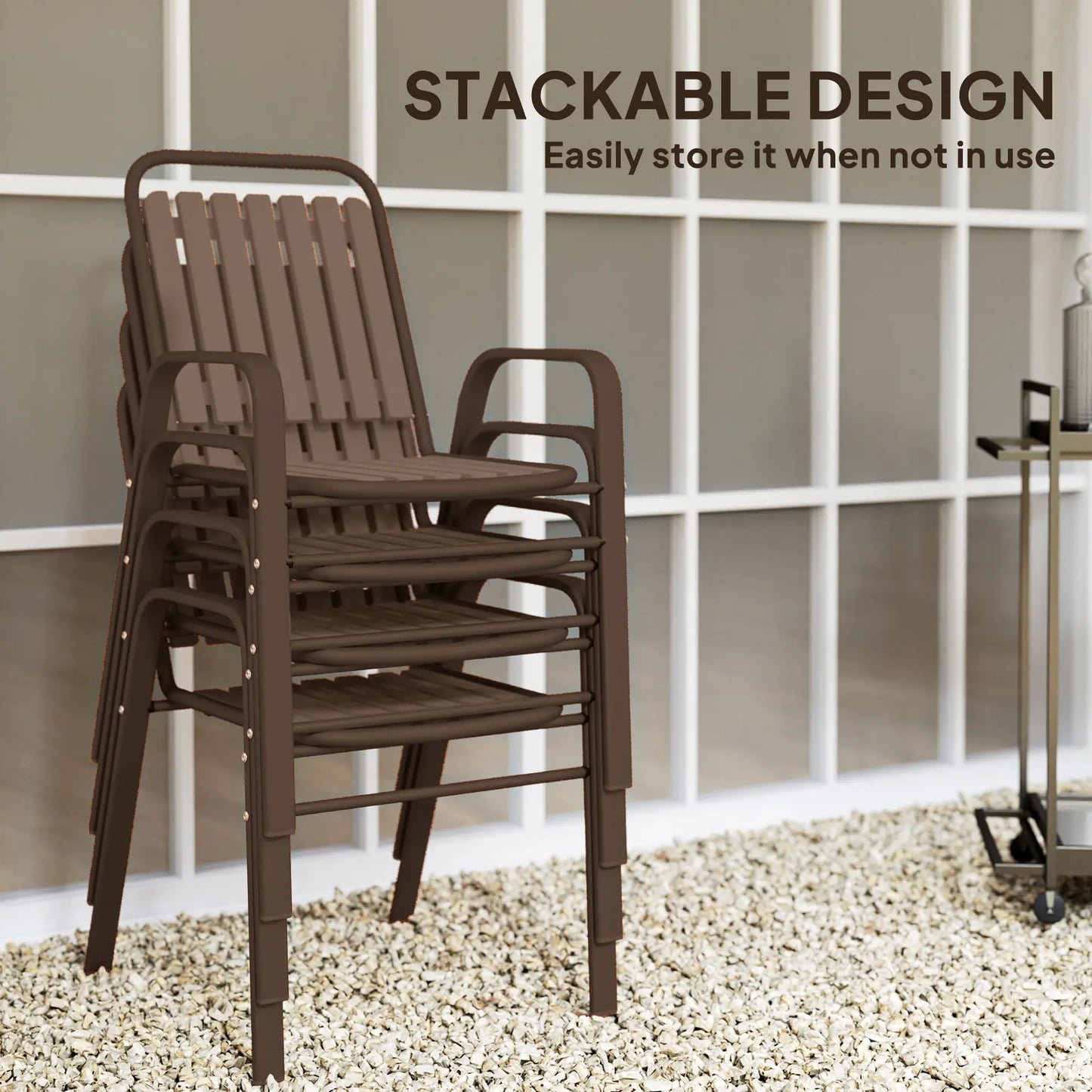Stackable Outdoor Dining Chairs, Set of 4, Dark Brown Outdoor Dining Sets at Gallery Canada