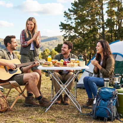 Folding Picnic Table, 30" x 20", 5-Level Height Adjustment, White Picnic Tables & Camping Chairs at Gallery Canada
