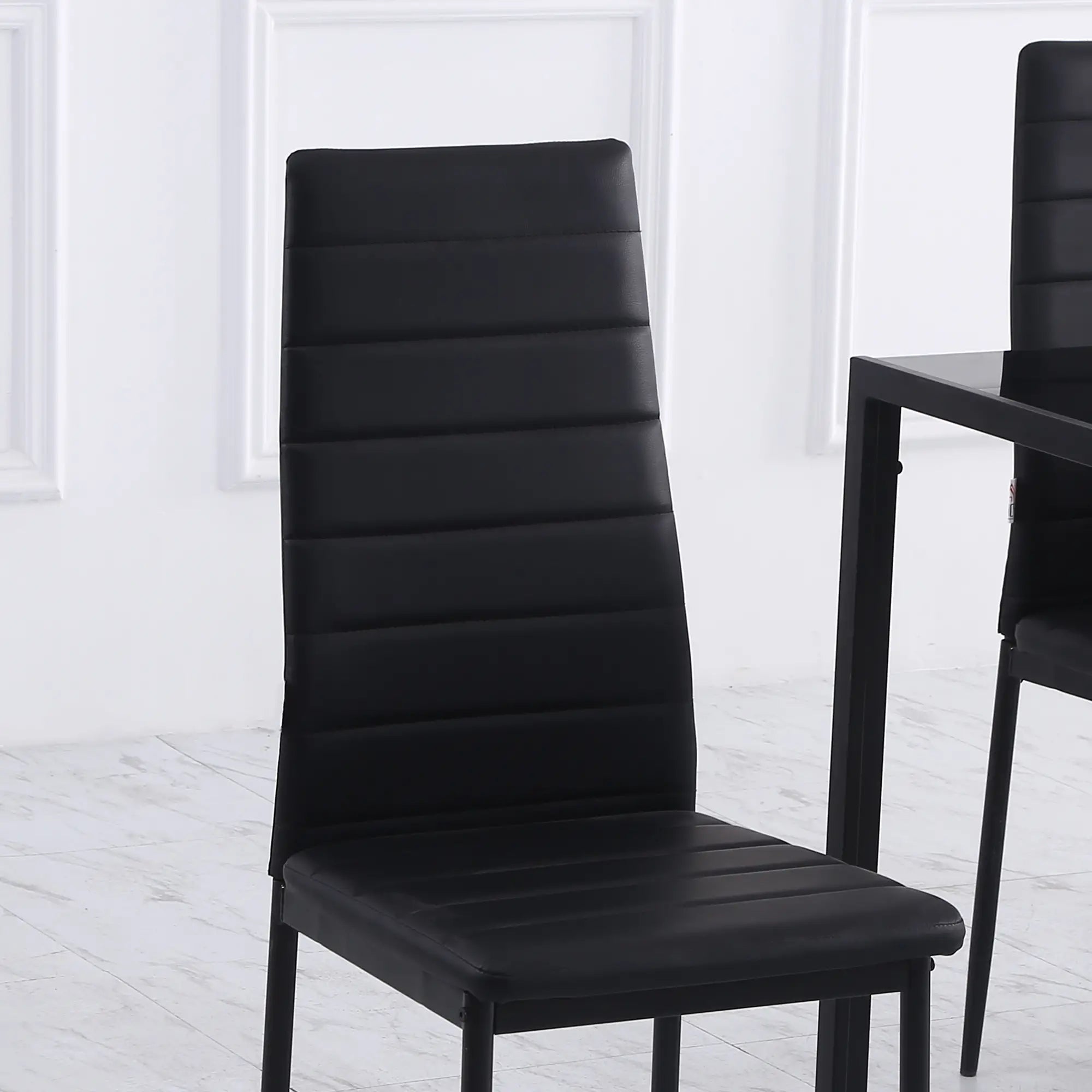 Modern High Back Dining Chairs, PU Leather, Metal Legs, Set of 4, Black Bar Stools at Gallery Canada