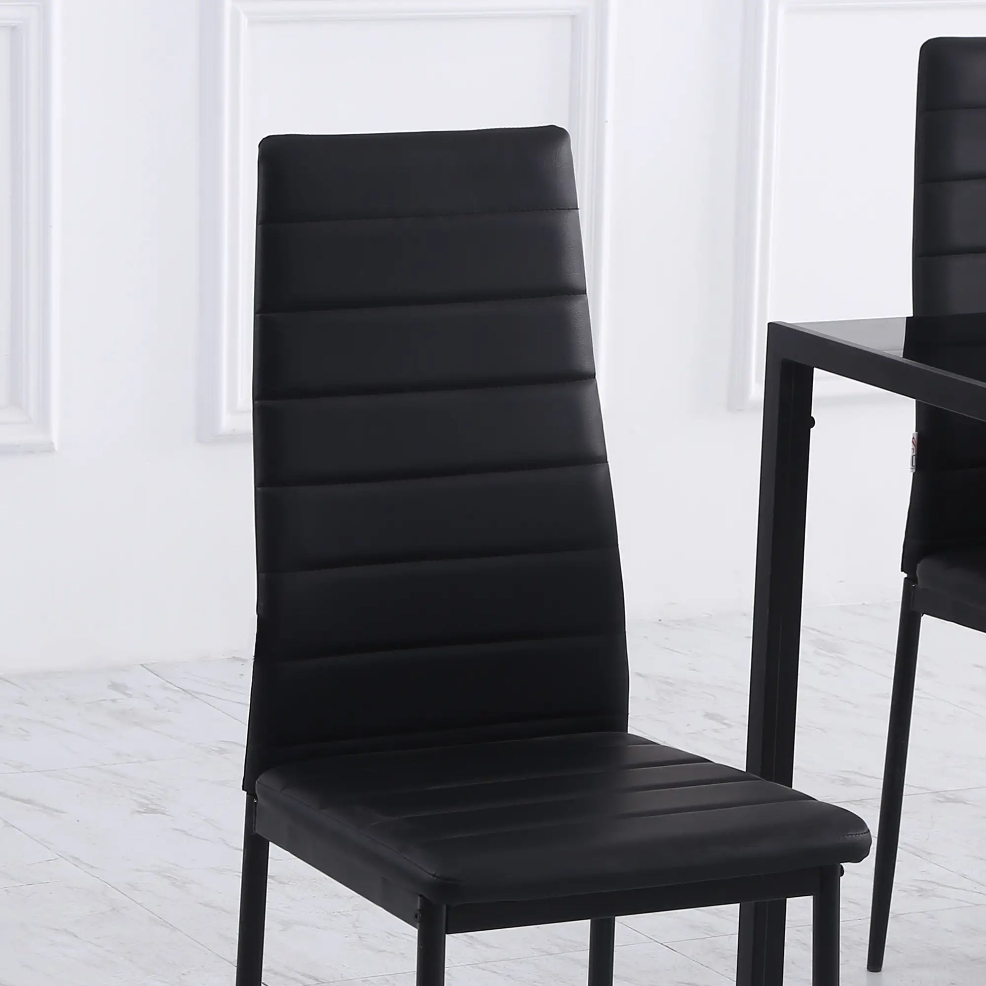 Modern High Back Dining Chairs, PU Leather, Metal Legs, Set of 4, Black Bar Stools at Gallery Canada