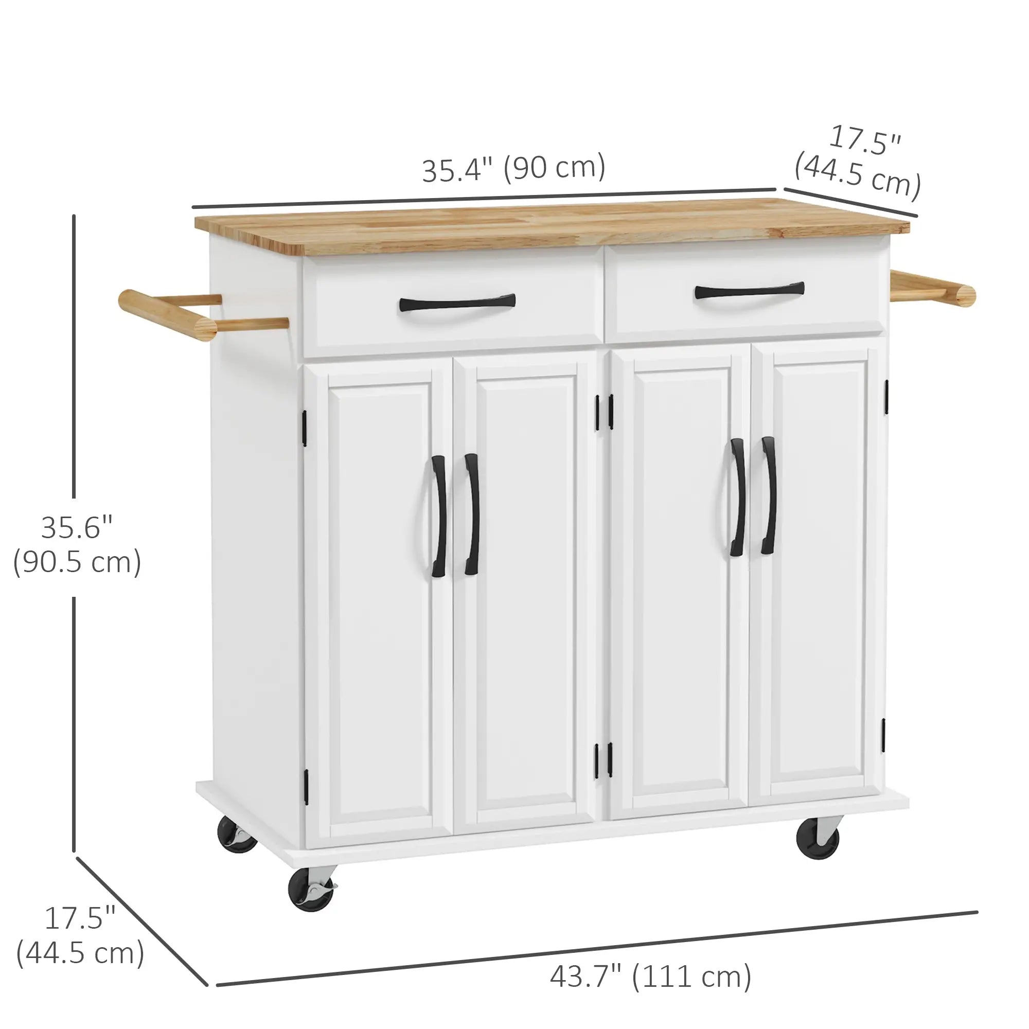 Kitchen Island on Wheels, Rubberwood Top, 2 Drawers, 4 Doors, Adjustable Shelves Kitchen Islands & Kitchen Carts at Gallery Canada