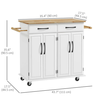 Kitchen Island on Wheels, Rubberwood Top, 2 Drawers, 4 Doors, Adjustable Shelves Kitchen Islands & Kitchen Carts at Gallery Canada