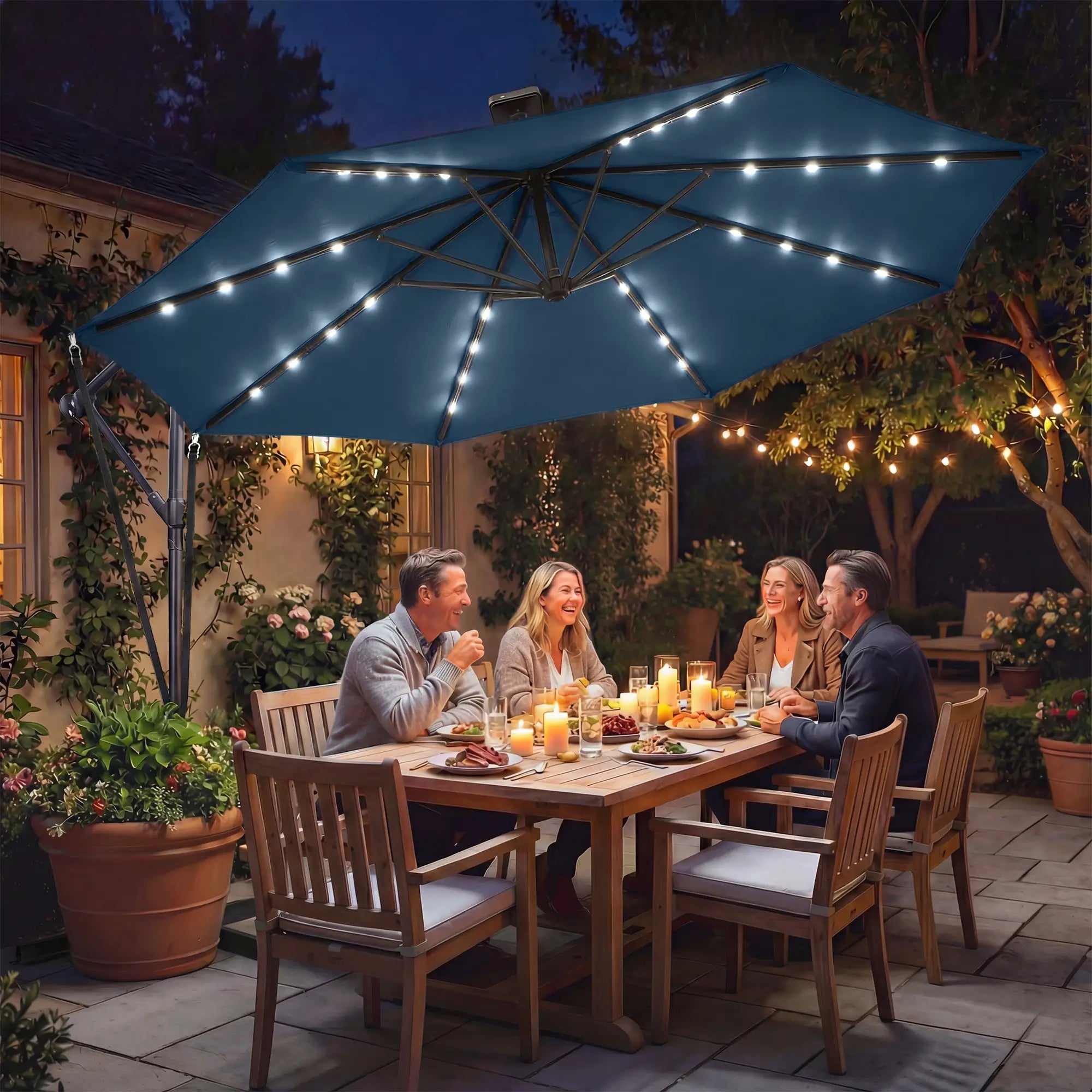 11.3 ft Cantilever Patio Umbrella, With Light And Cover, Navy Blue Offset Cantilever Umbrellas at Gallery Canada