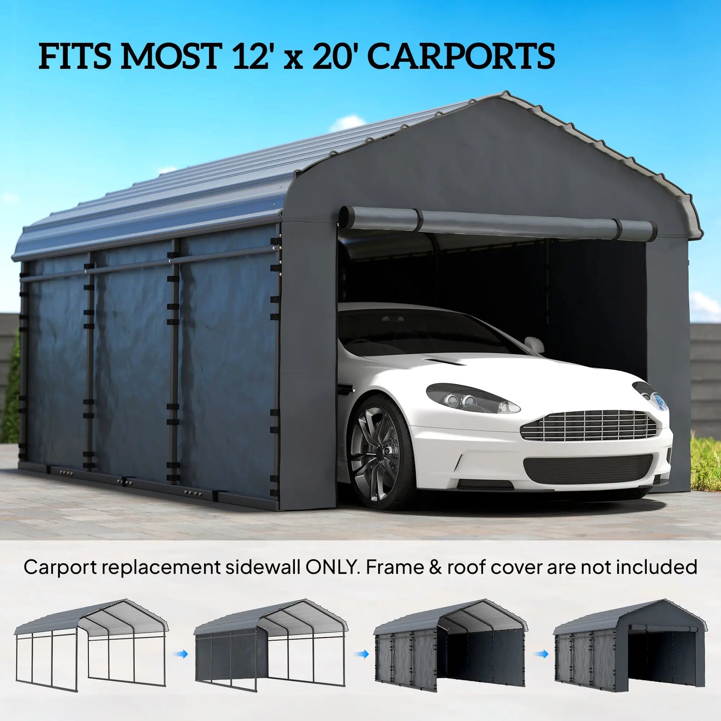 Replacement Canopy Cover Sidewalls, 12' x 20', UPF50+ Waterproof, Dark Grey Car Shelters at Gallery Canada