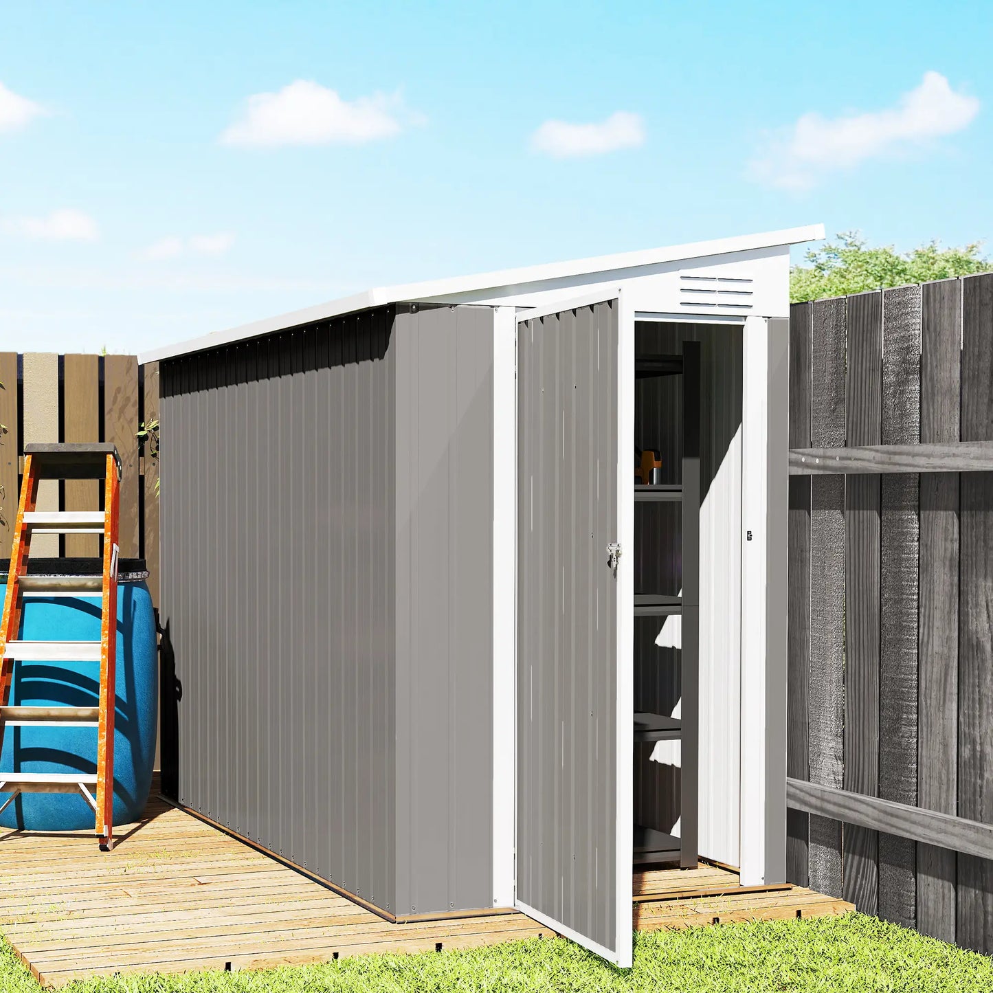 4' x 8' Outdoor Storage Shed, Metal Tool Shed, Lockable Door, Light Grey Sheds at Gallery Canada