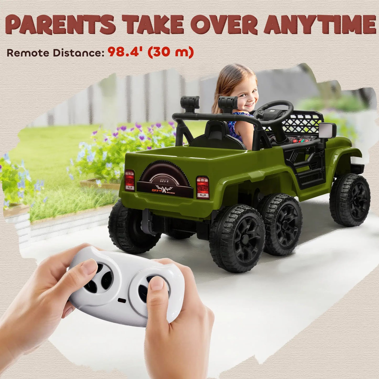 12V 4WD/2WD Kids Electric Car, Remote Control, Spring Suspension, Dark Green Electric Toy Cars at Gallery Canada