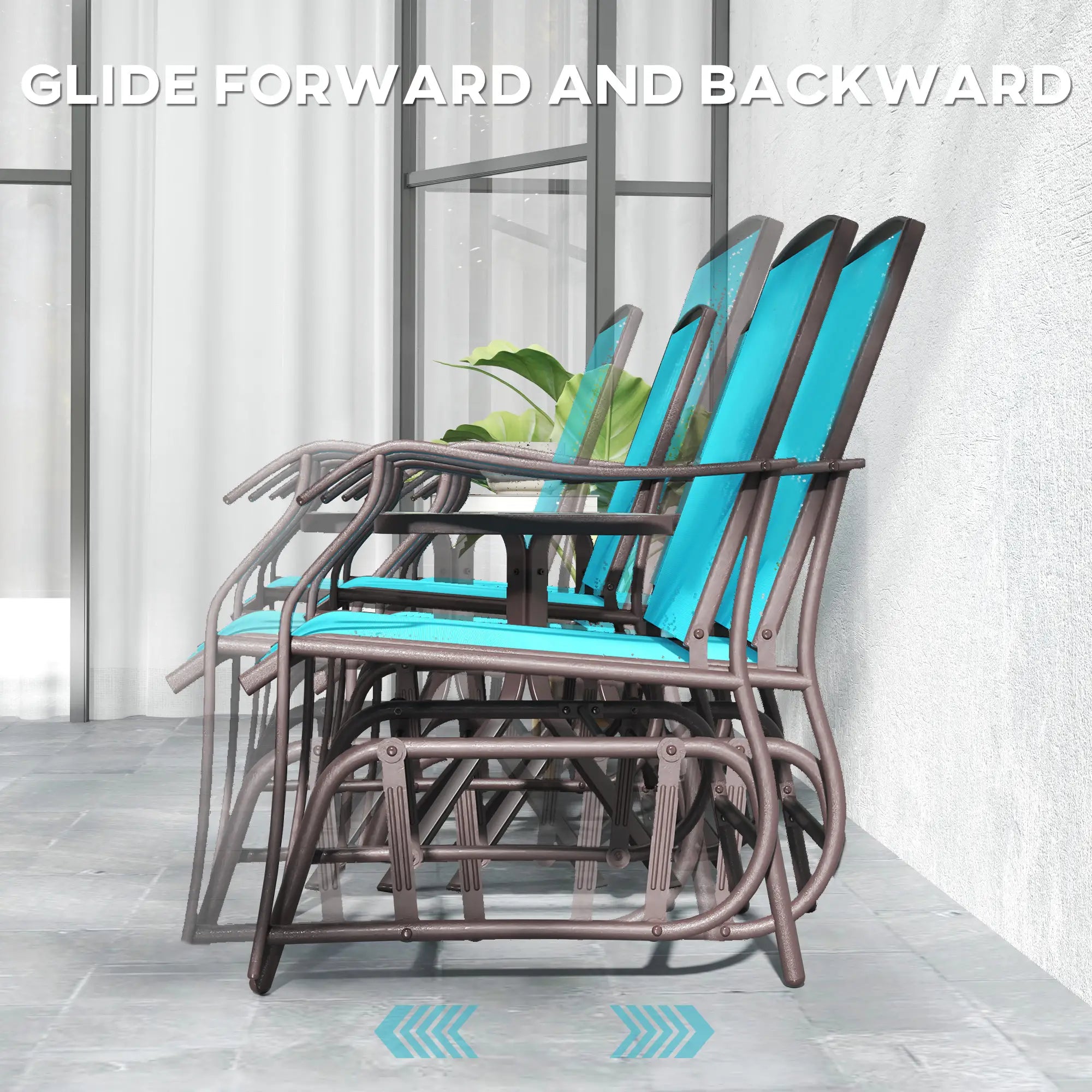 3 Piece Patio Glider Set, Breathable Mesh Seat, Glass Top Table, Blue Outdoor Gliders at Gallery Canada