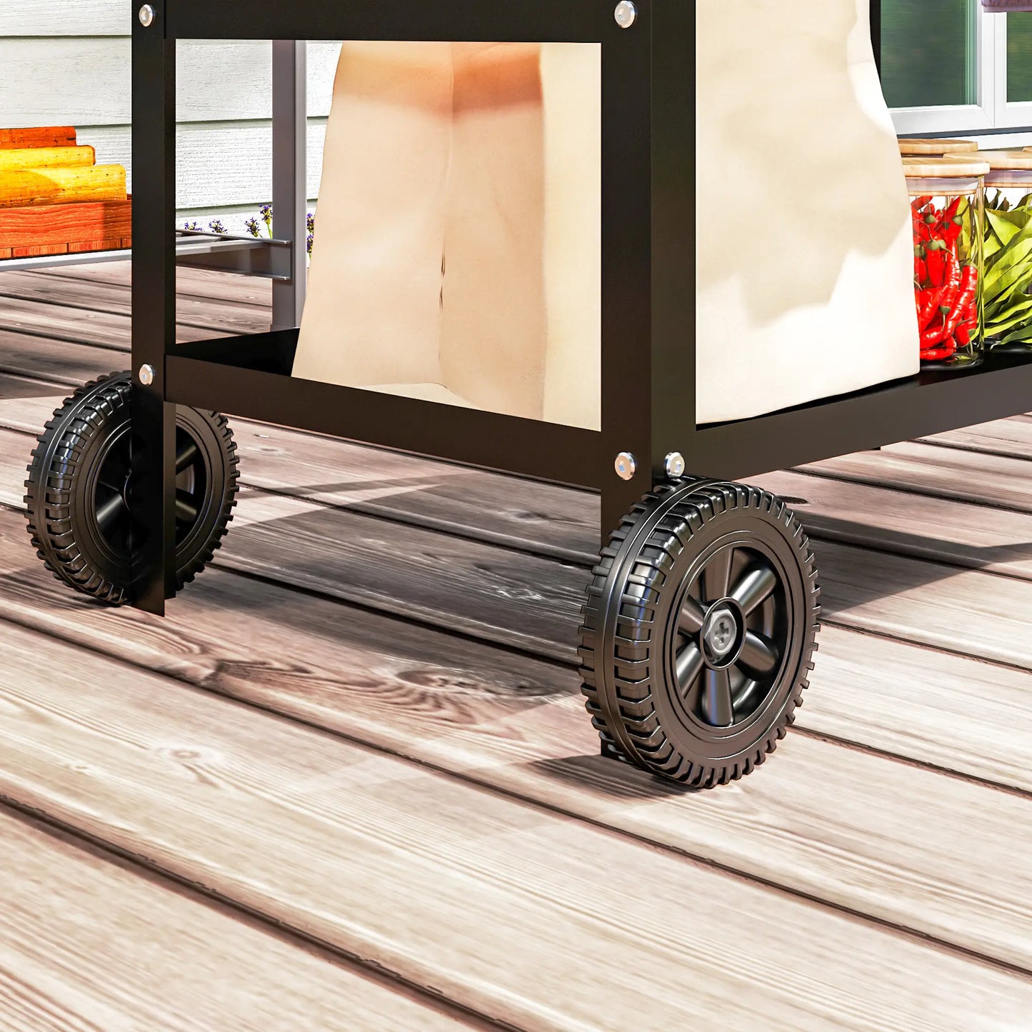 BBQ Stand With Stainless Steel Top, Adjustable Shelf, Hooks, Seasoning Tray Outdoor Grill Carts at Gallery Canada