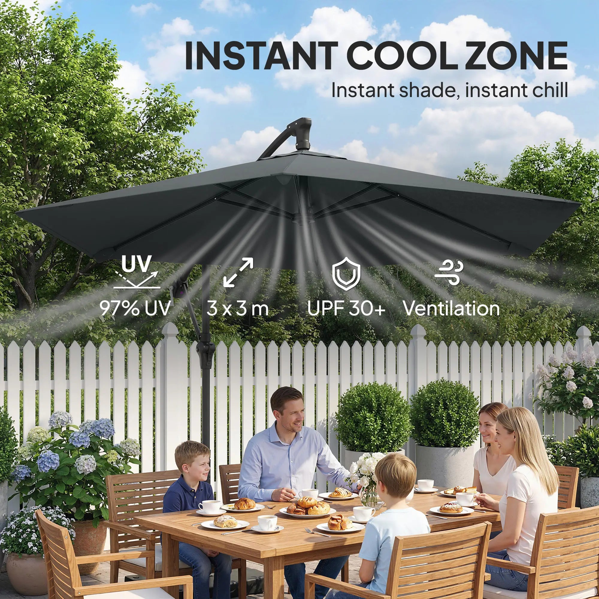 9.7 ft Offset Patio Umbrella, Water Sand Fillable Weights, Dark Grey Offset Cantilever Umbrellas at Gallery Canada