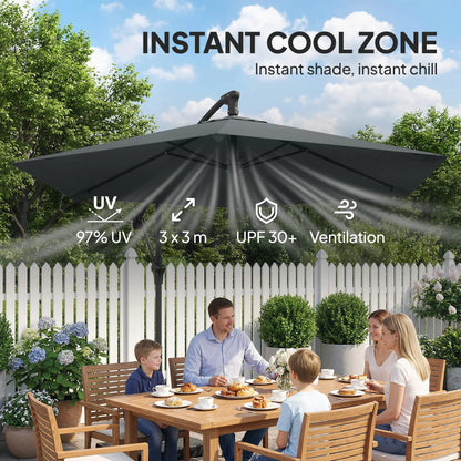 9.7 ft Offset Patio Umbrella, Water Sand Fillable Weights, Dark Grey Offset Cantilever Umbrellas at Gallery Canada