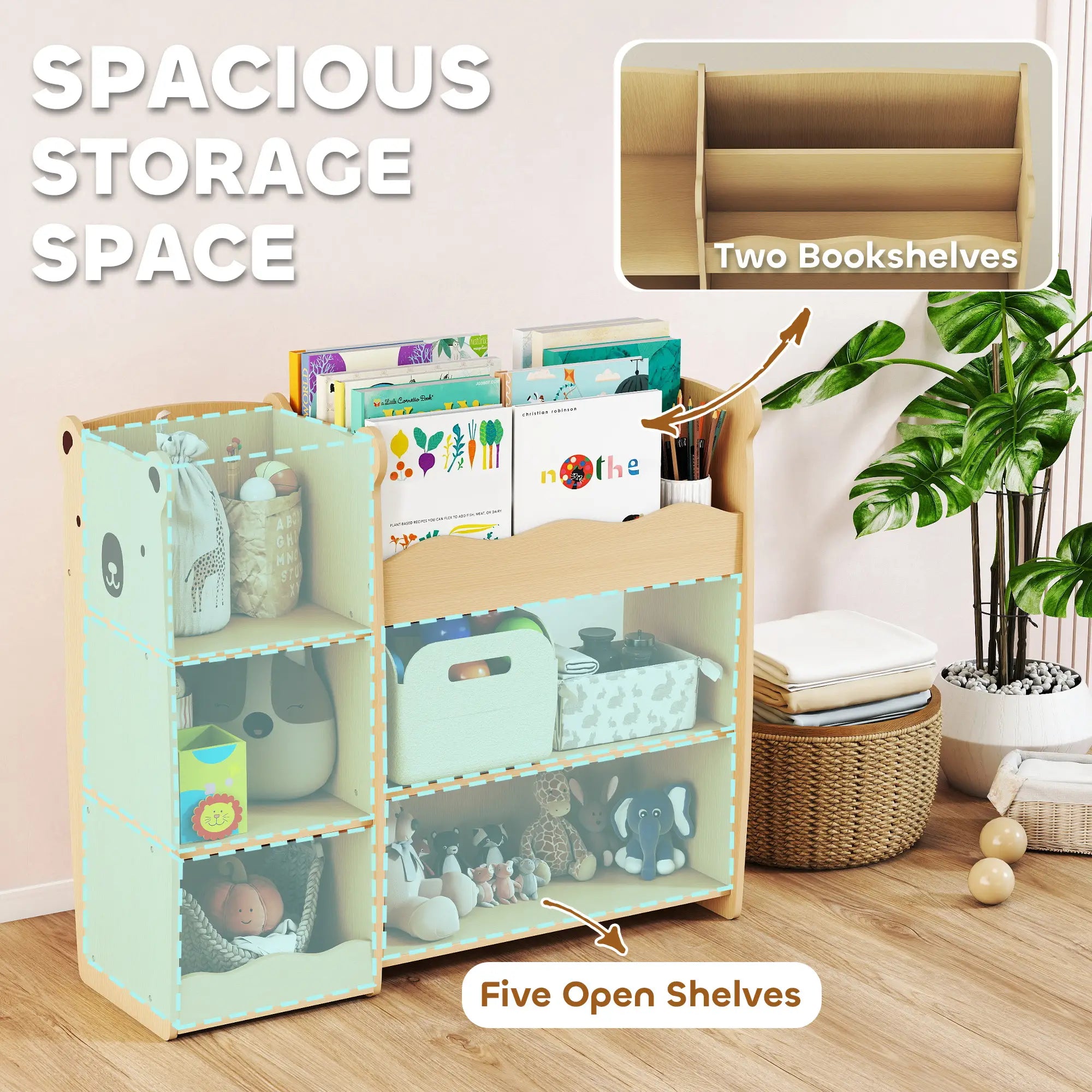 Kids Bookshelf Toy Storage Organizer, 3 Tier Montessori, Natural Bookshelves & Bookcases at Gallery Canada
