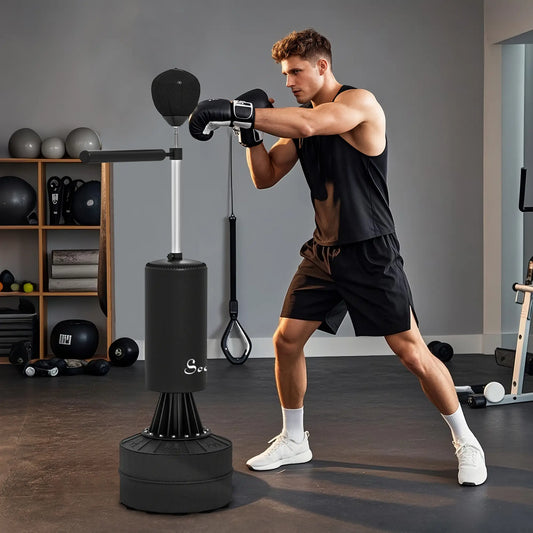 Freestanding Boxing Punch Bag Stand with 360° Rotating Flexible Arm, Speed Ball, Waterable and Sandable Base, Black Punching Bag Stands Black at Gallery Canada