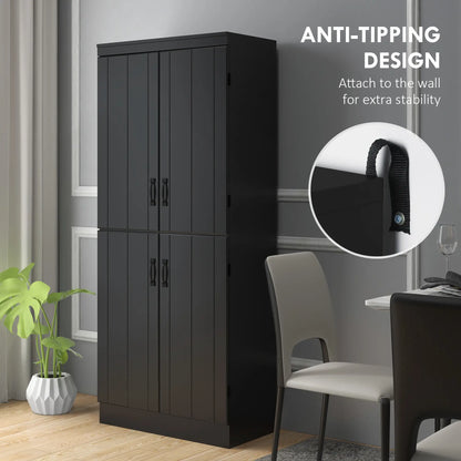 4-Door Storage Cabinet, Adjustable Shelves, 70", Black Kitchen Pantry Cabinets at Gallery Canada