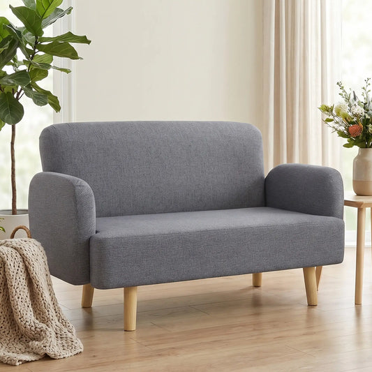 Velvet Fabric 2 Seater Sofa, Small Loveseat 8.3" Thick, Grey 2-Seater Sofas Grey at Gallery Canada