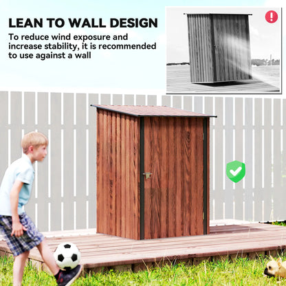 3,3' x 3,4' Abri de jardin en appentis, Maison d'outils en acier galvanisé, Teck