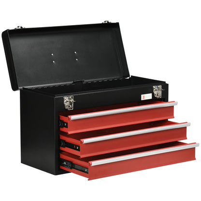 20" Portable Metal Tool Box, 3 Drawer Lockable Chest, Red Tool Organizers at Gallery Canada