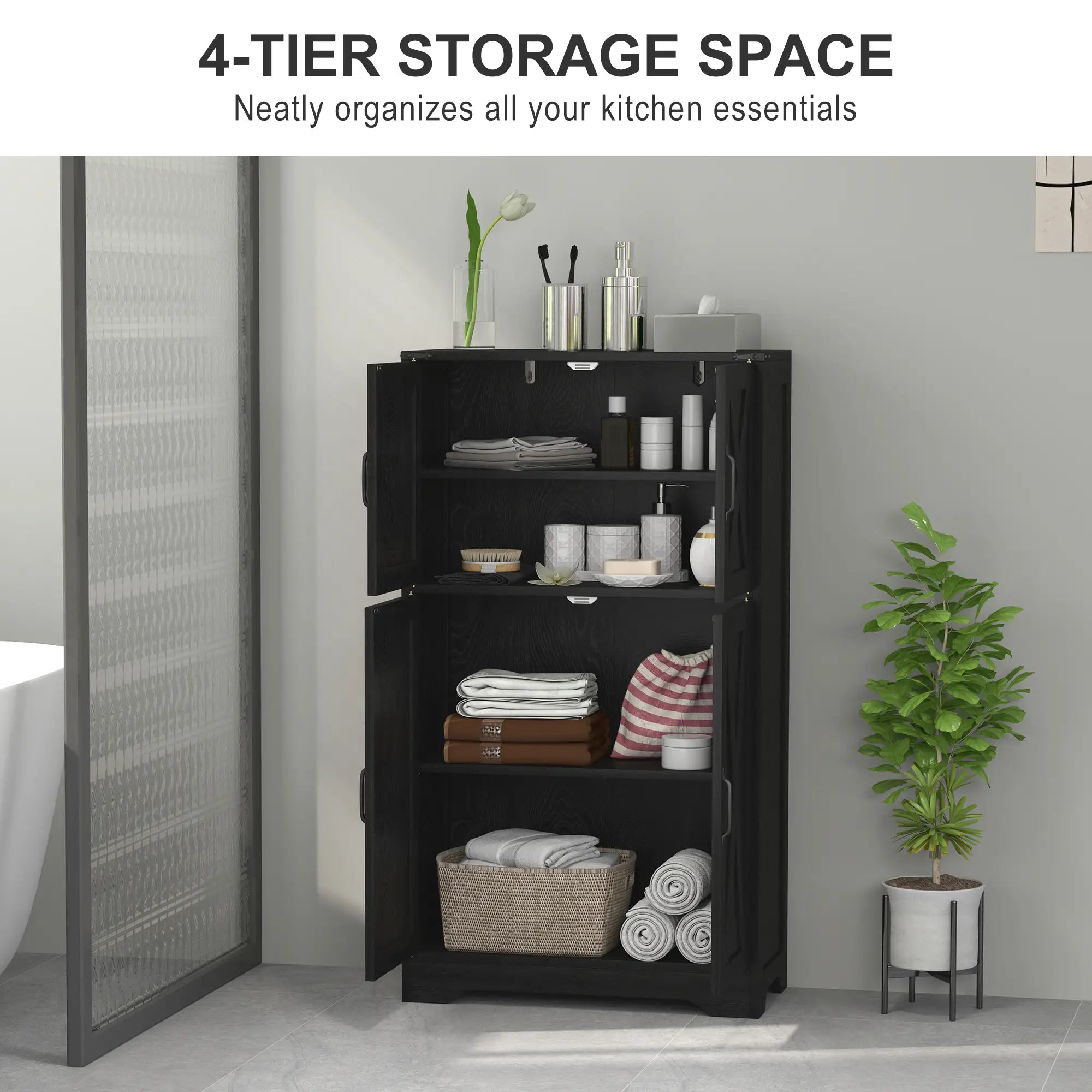 Farmhouse Kitchen Pantry, Freestanding Cabinet with Barn Doors, Adjustable Shelves, Black Kitchen Pantry Cabinets at Gallery Canada