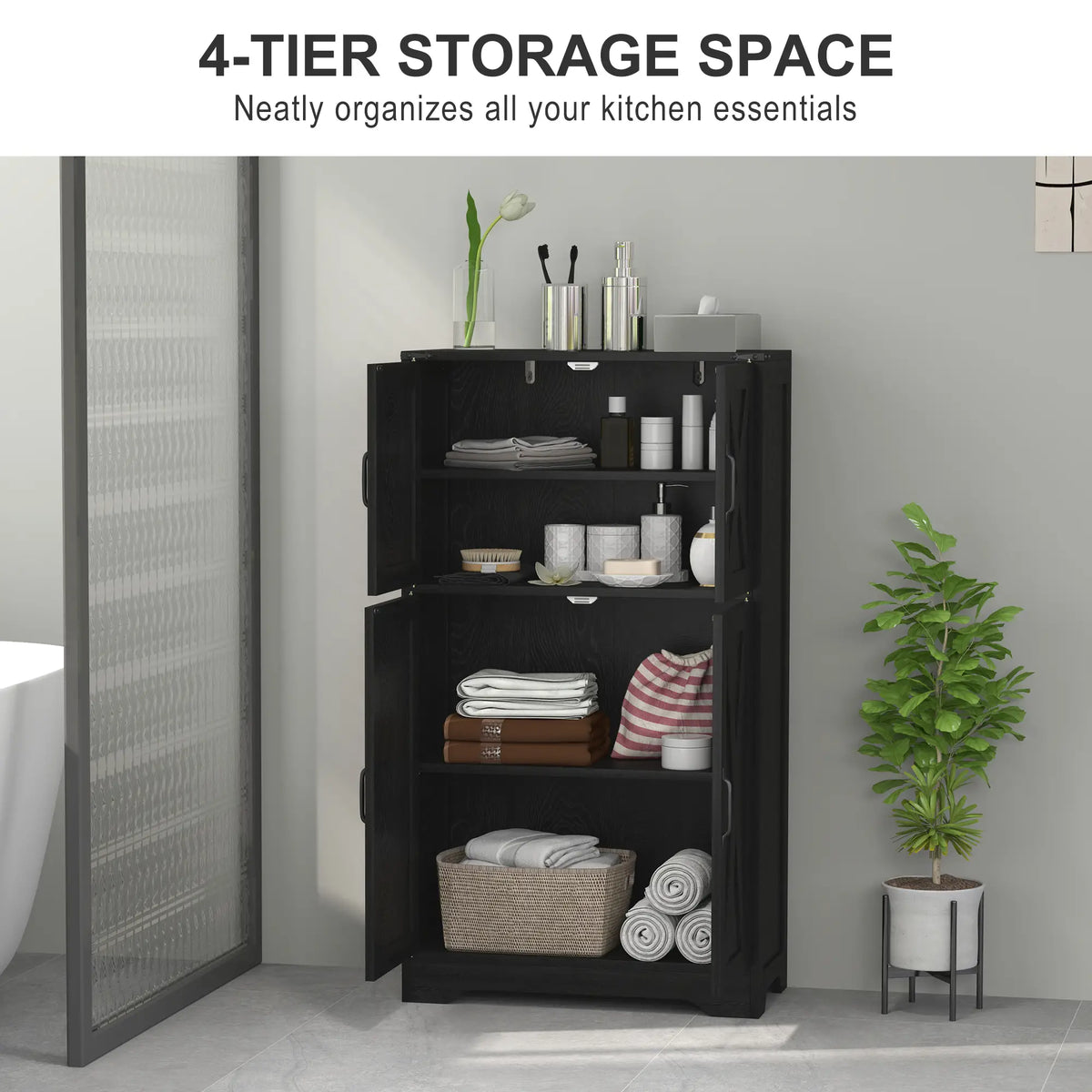Farmhouse Kitchen Pantry, Freestanding Cabinet with Barn Doors, Adjustable Shelves, Black Kitchen Pantry Cabinets at Gallery Canada