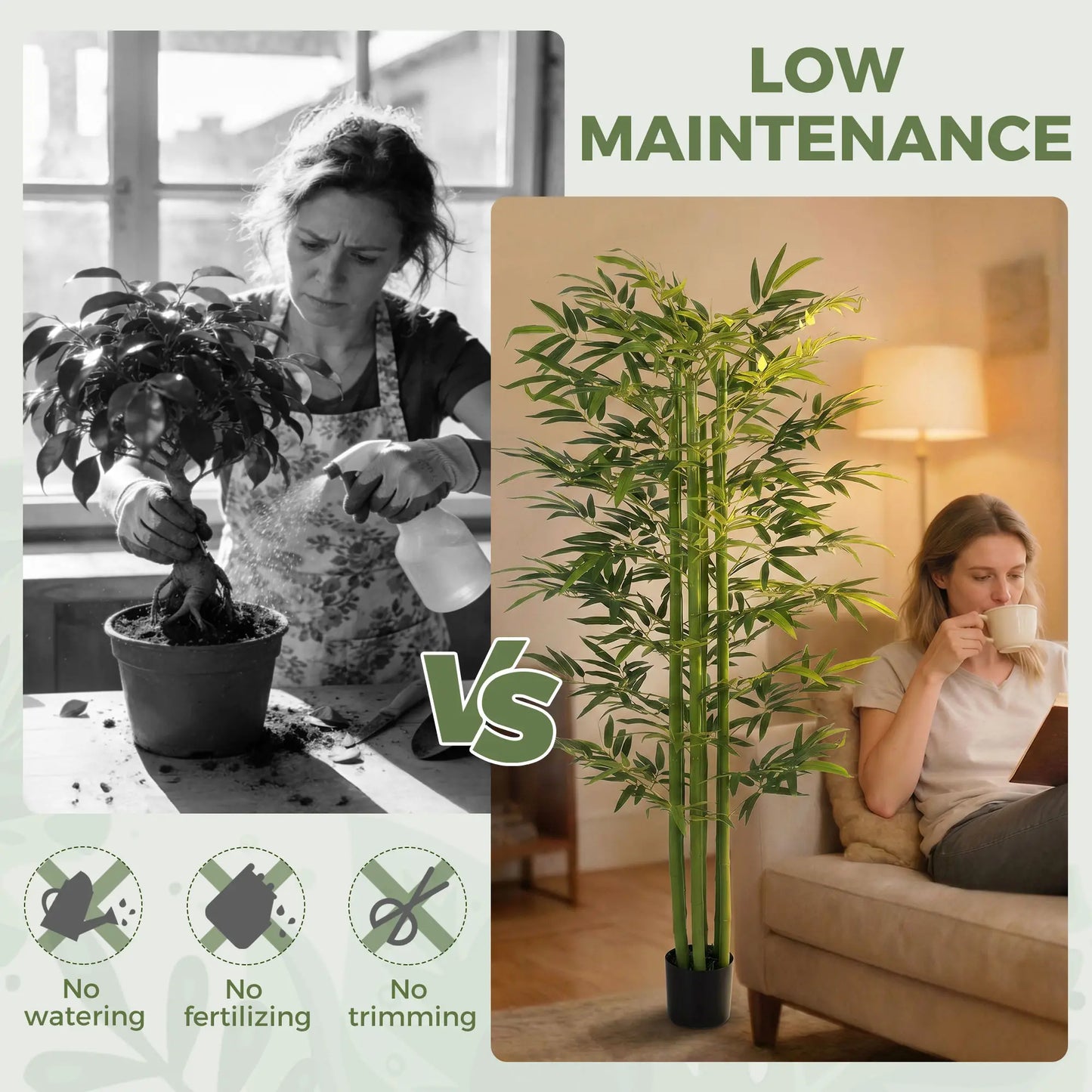 Indoor Fake Plants, Artificial Bamboo Tree with Adjustable Shape for Home Office Living Room Decor, Green