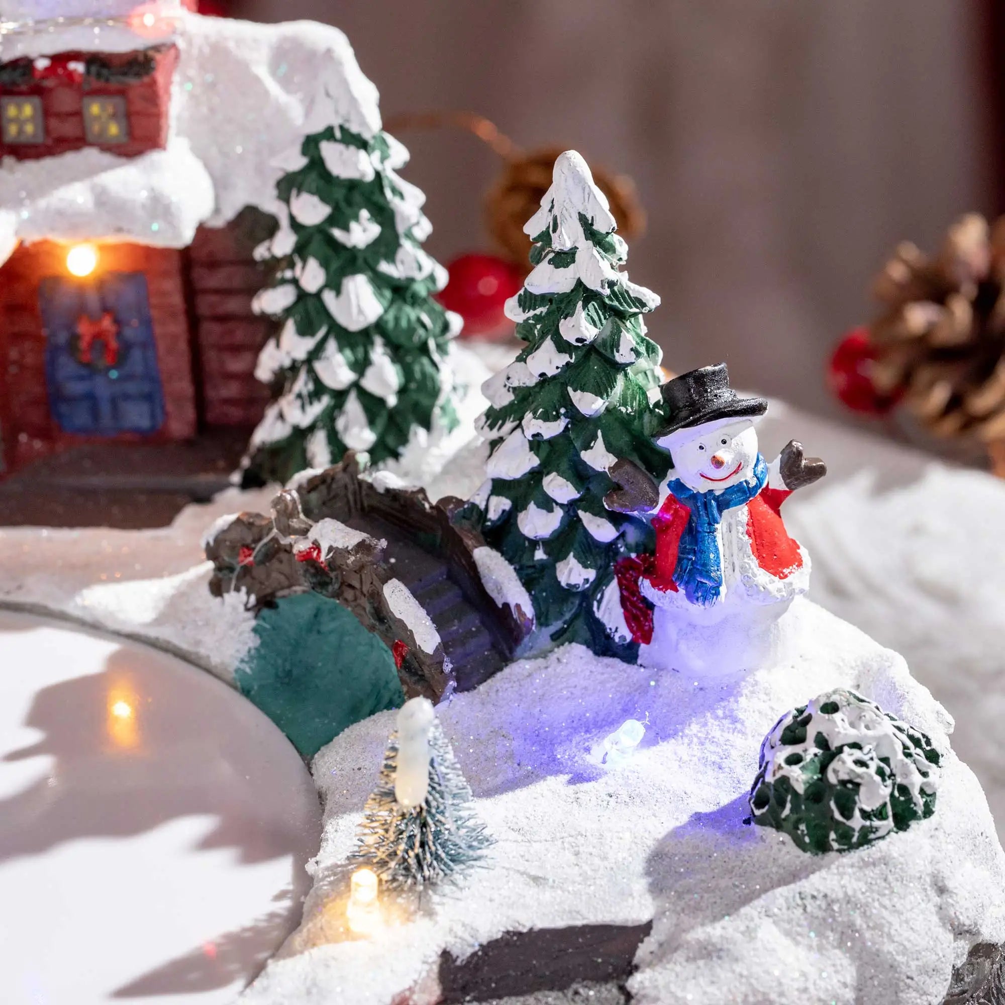 Animated Christmas Village Set, Santa Deer Skating Pond, LED Light, Multicolored Christmas Village Houses at Gallery Canada