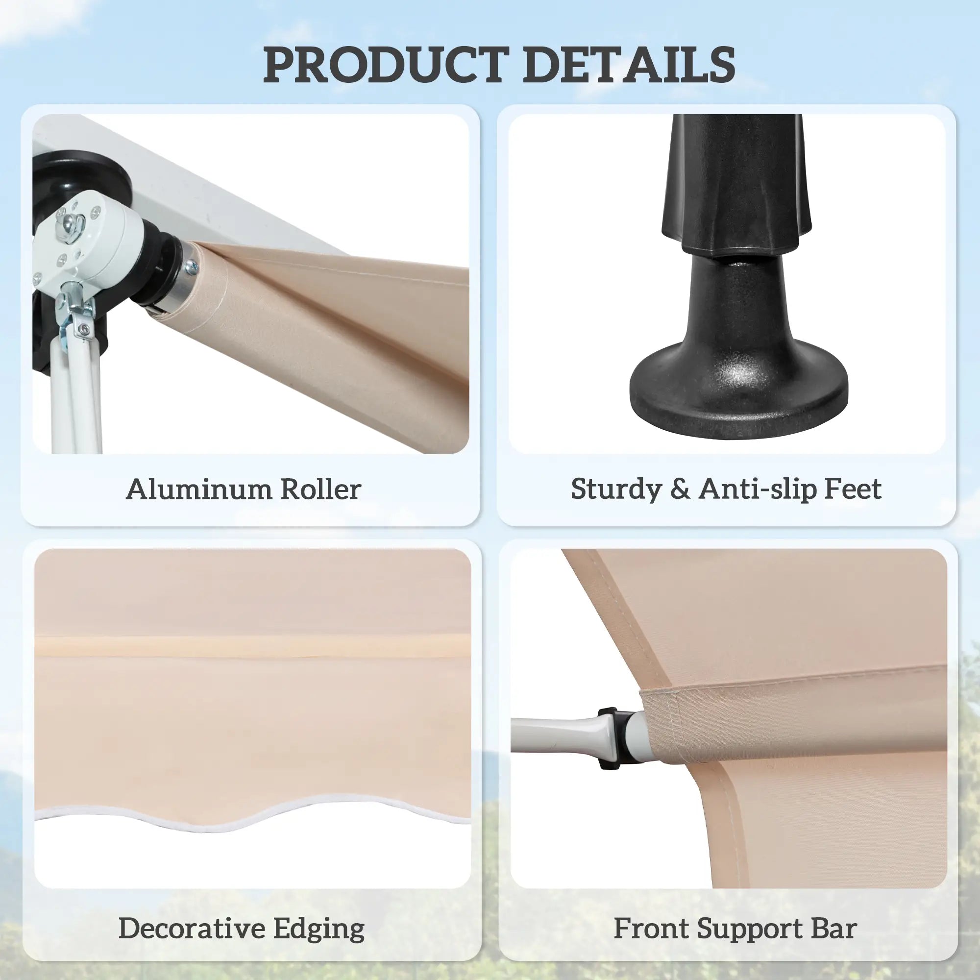 6.6'x5' Manual Retractable Patio Awning, UV Protector, Beige Door Awnings at Gallery Canada