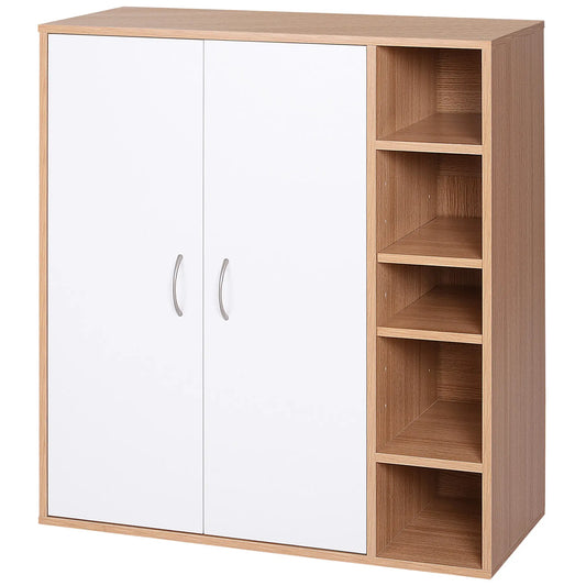 35.5" Shoe Cabinet, 3-Tier Adjustable Shelves, 5 Open Cubes, Natural Shoe Storage Cabinets & Racks Natural Wood Color, White at Gallery Canada