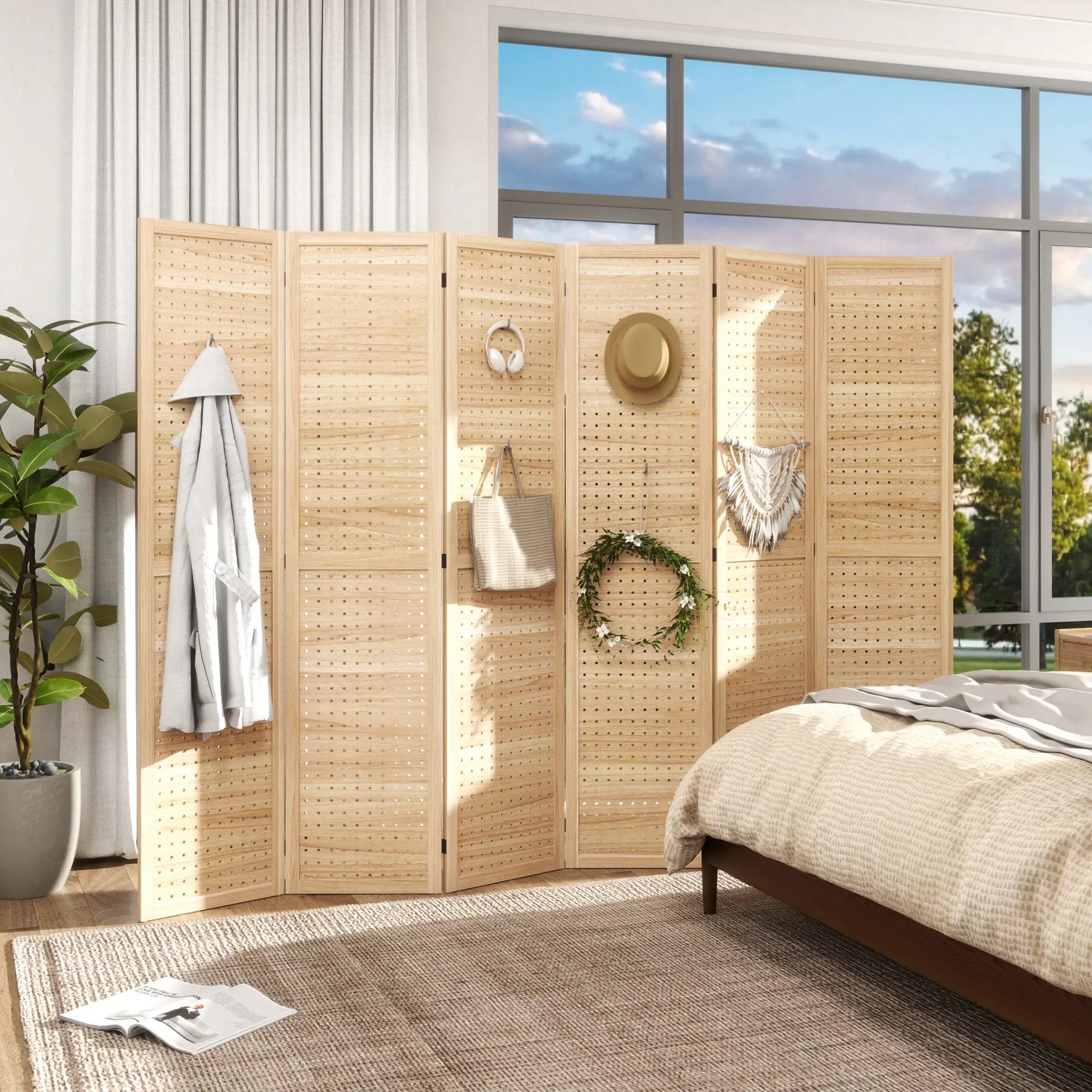 5.6 Ft. Tall 6-Panel Room Divider, Freestanding Folding Privacy Screen, Natural Room Dividers at Gallery Canada