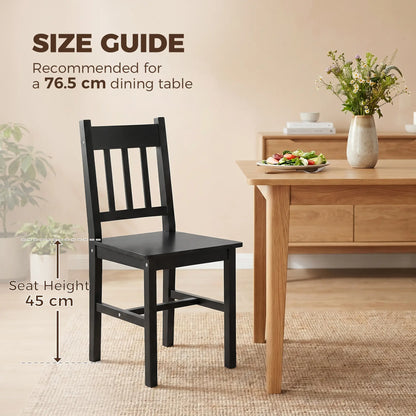 Set of 2 Kitchen Chairs with Slat Back, Black