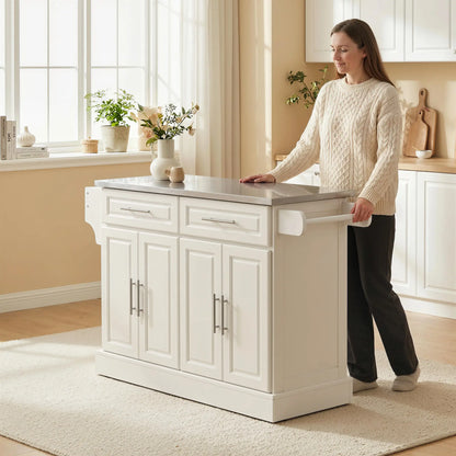 Rolling Kitchen Island with Storage, Stainless Steel Top, Drawers, Cream Kitchen Islands & Kitchen Carts at Gallery Canada