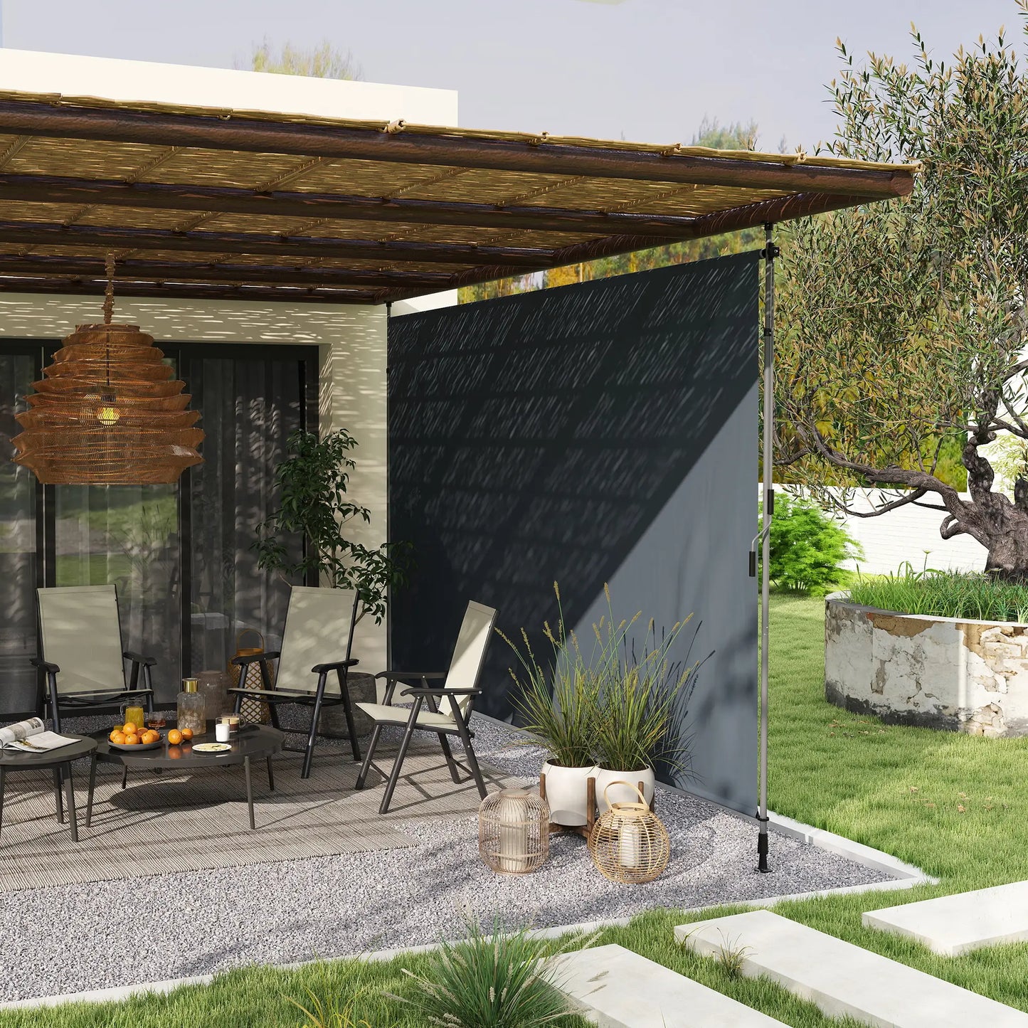 13' x 10' Manual Retractable Patio Awning, UPF30+ Water-Resistant, Dark Grey Patio Awnings at Gallery Canada