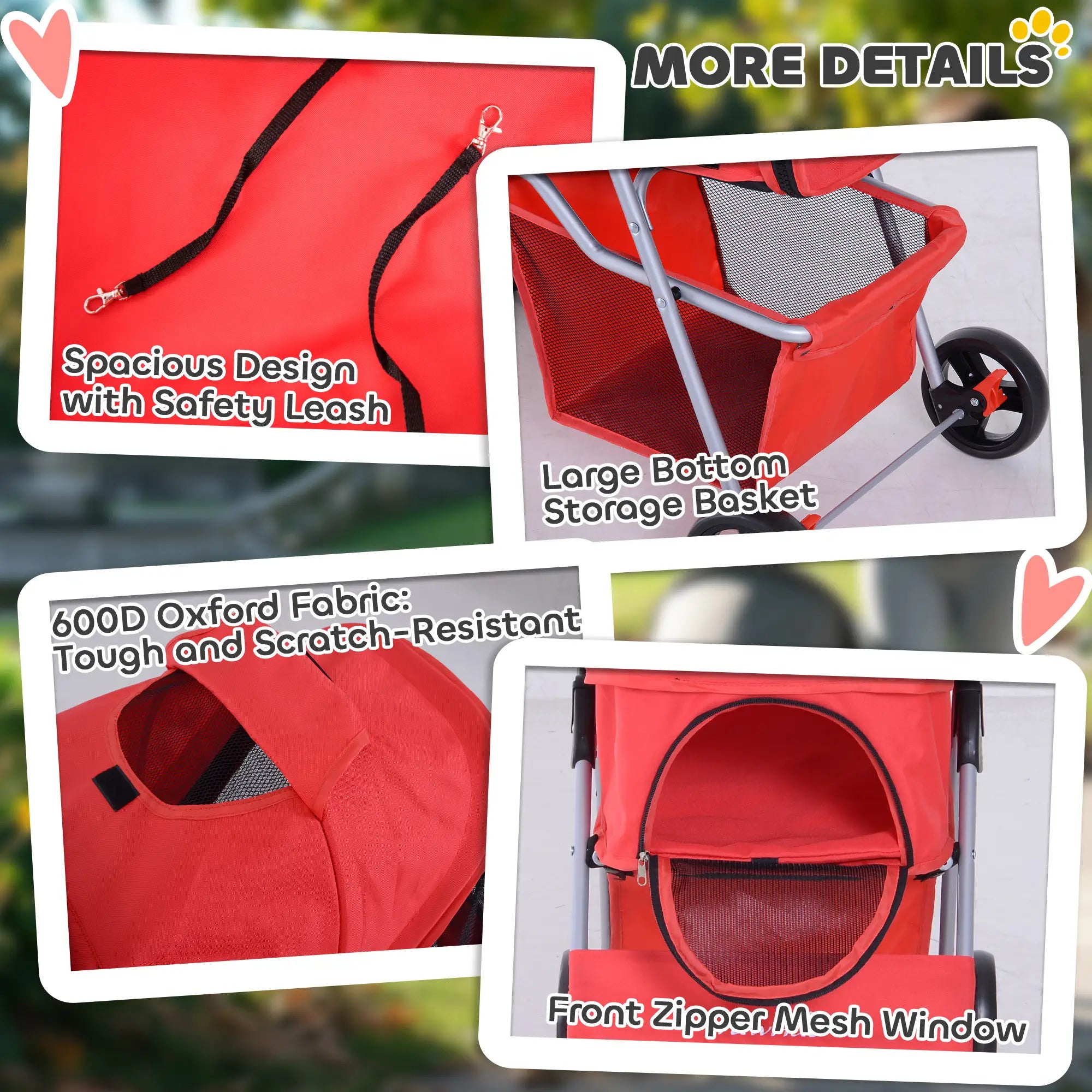 Foldable Pet Stroller, 4 Wheels, Cup Holder, Storage Basket, Red Dog Bike Trailers & Strollers at Gallery Canada