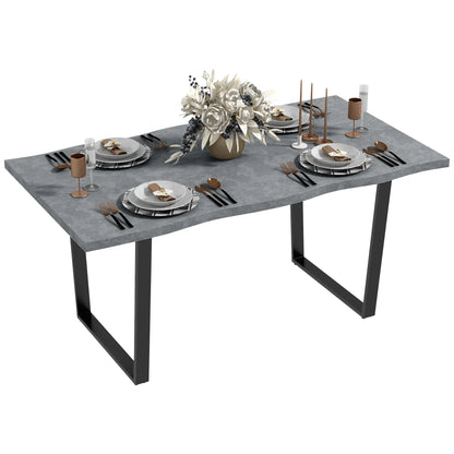 63" Industrial Kitchen Table, Wave-Edged Tabletop, Steel Legs, Cement Grey Dining Tables at Gallery Canada