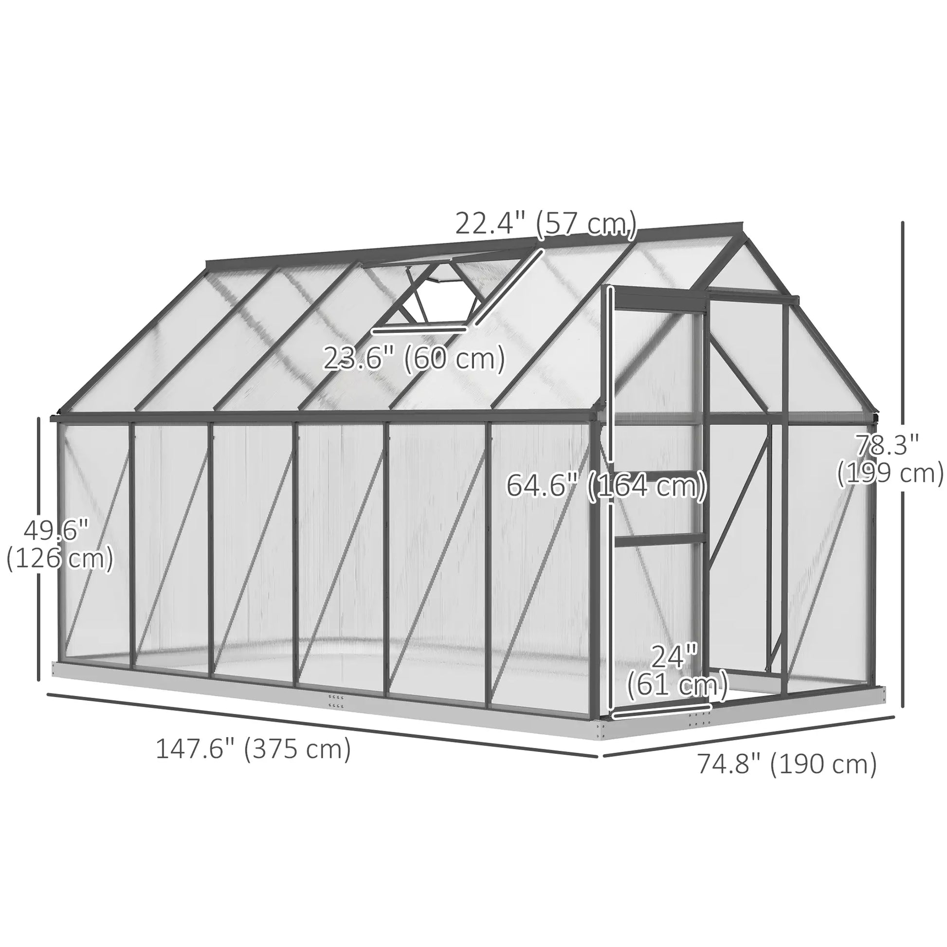 6' x 12' x 6.5' Polycarbonate Greenhouse, Walk-in, Adjustable Roof Vent, Sliding Door, Charcoal Grey Walk In Greenhouses at Gallery Canada