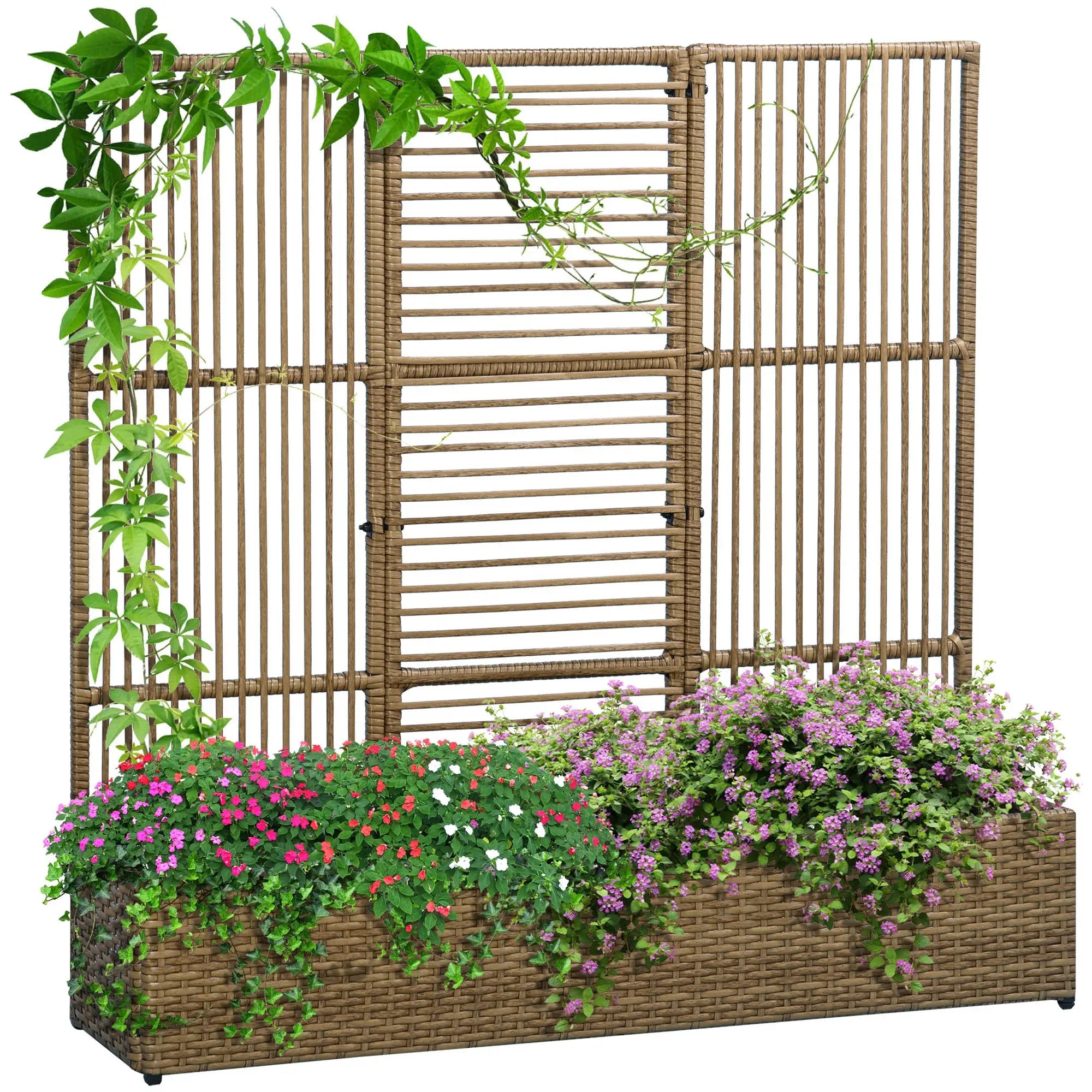 Raised Garden Bed with Lattice Trellis, Rattan Planter with Storage, Sand Brown Raised Garden Beds at Gallery Canada