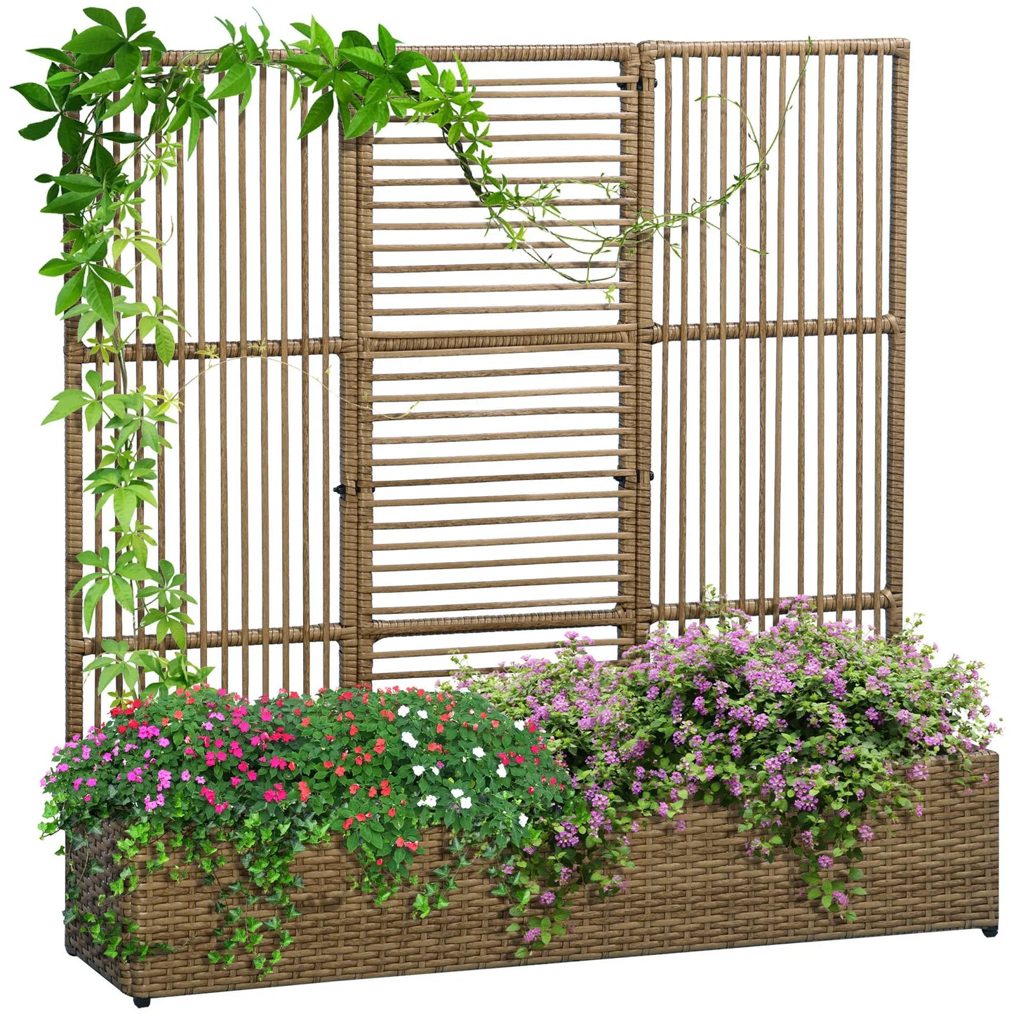Raised Garden Bed with Lattice Trellis, Rattan Planter with Storage, Sand Brown Raised Garden Beds at Gallery Canada