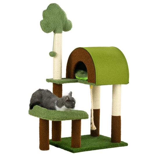 42" Cat Tree with Scratching Posts, Cat Tower for Indoor Cats with Bed, House, Toy, Forest Themed, Green - Gallery Canada