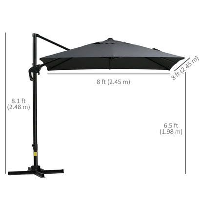 8'x8' Square Patio Hanging Offset Umbrella, Dark Grey Offset Cantilever Umbrellas at Gallery Canada