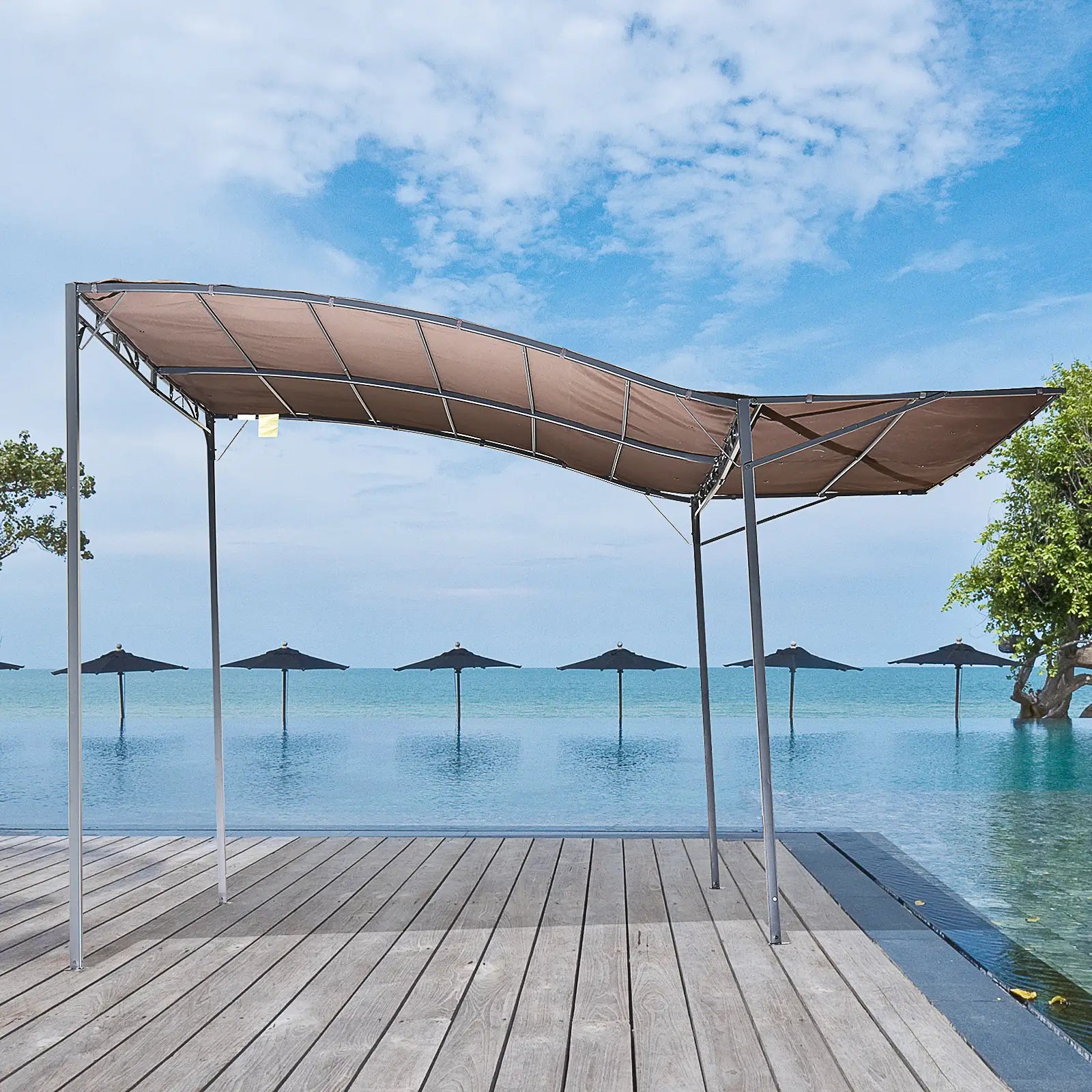 10x8ft Metal Gazebo, Extendable Side Awning, Outdoor Shelter, Brown Pergolas at Gallery Canada