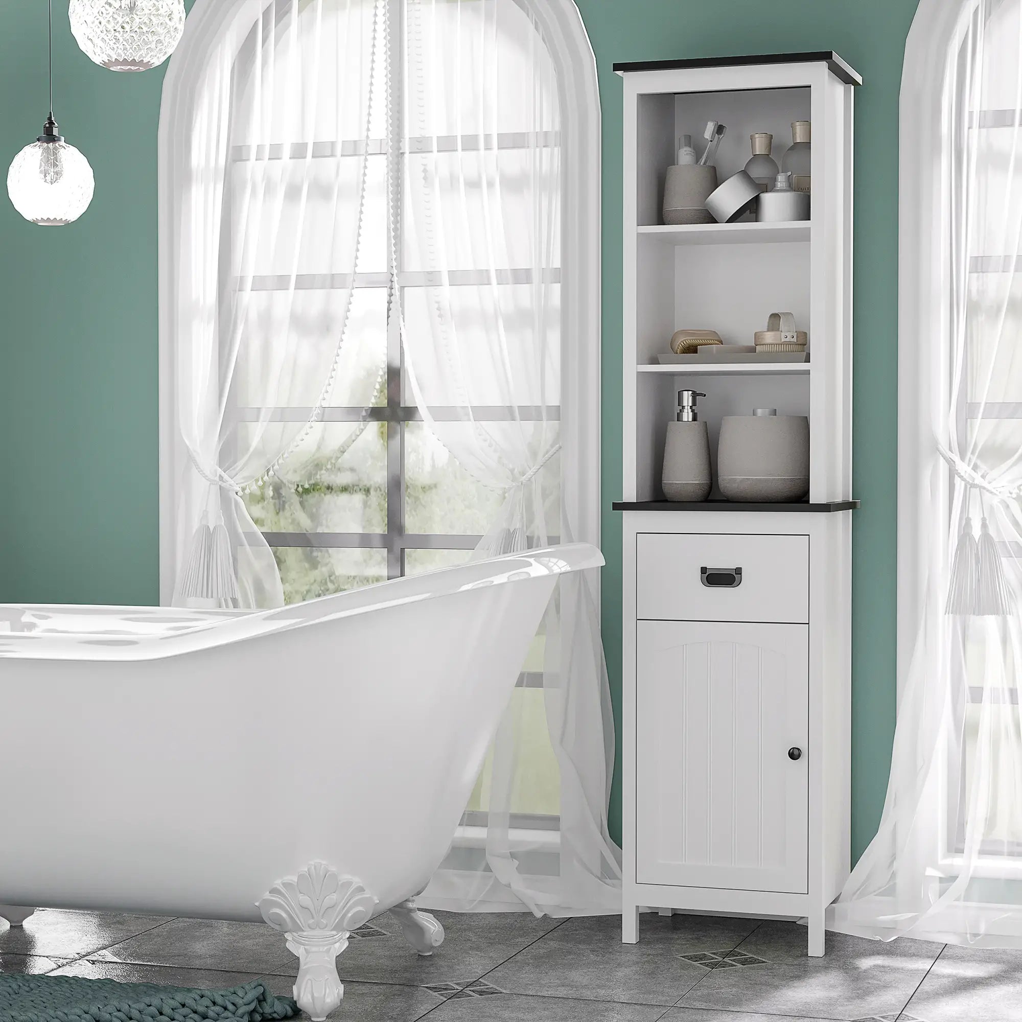 Tall Bathroom Storage Cabinet, Floor Standing with Drawer, Adjustable Shelf, White Bathroom Cabinets at Gallery Canada