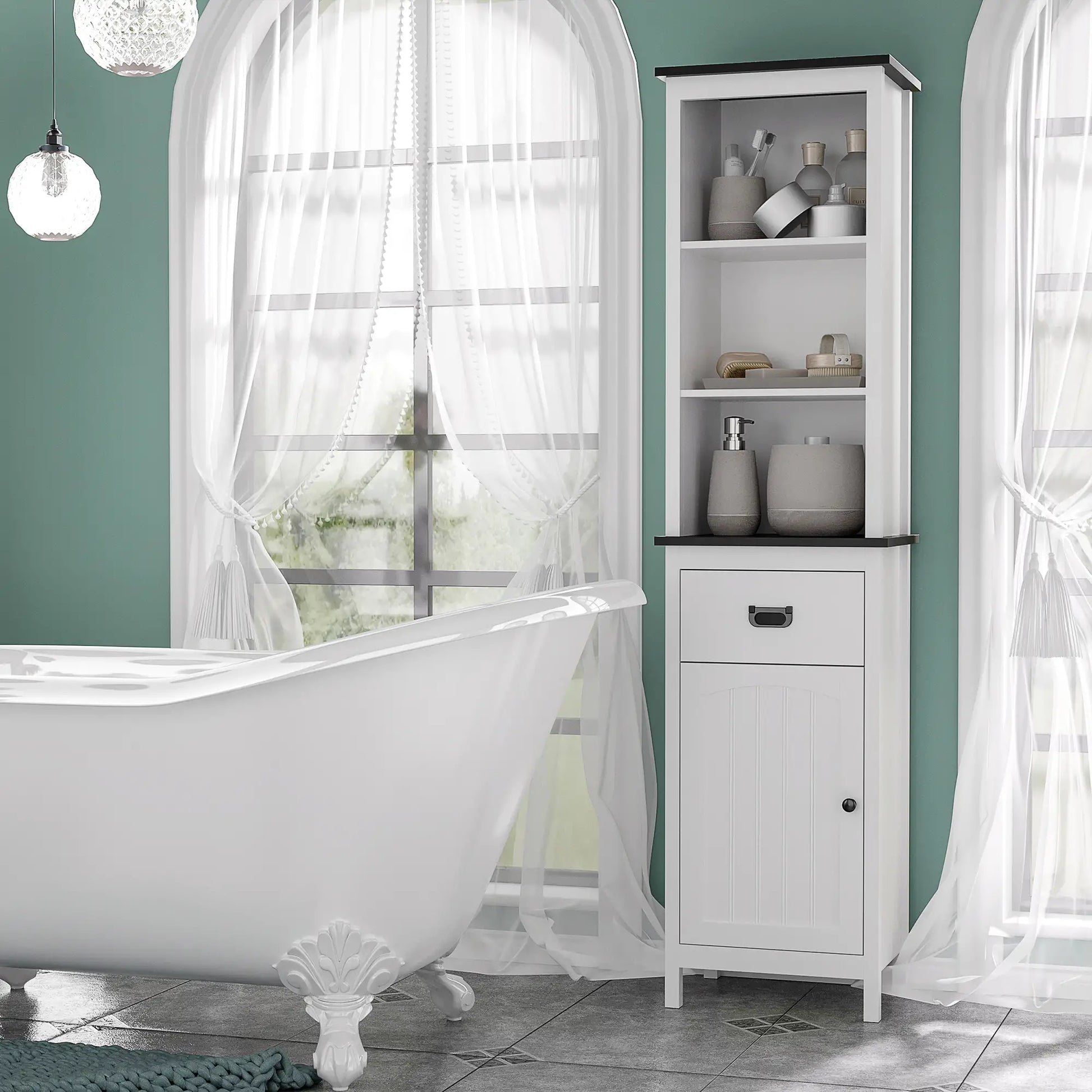 Tall Bathroom Storage Cabinet, Floor Standing with Drawer, Adjustable Shelf, White Bathroom Cabinets at Gallery Canada