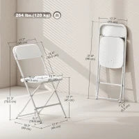Lot de 4 chaises pliantes, structure métallique, portables, blanches