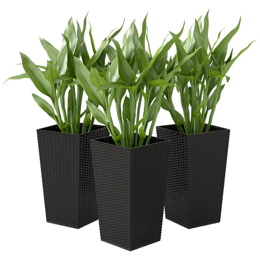 Ensemble de 3 supports de plantes hauts, pot de fleur d'intérieur et d'extérieur, noir