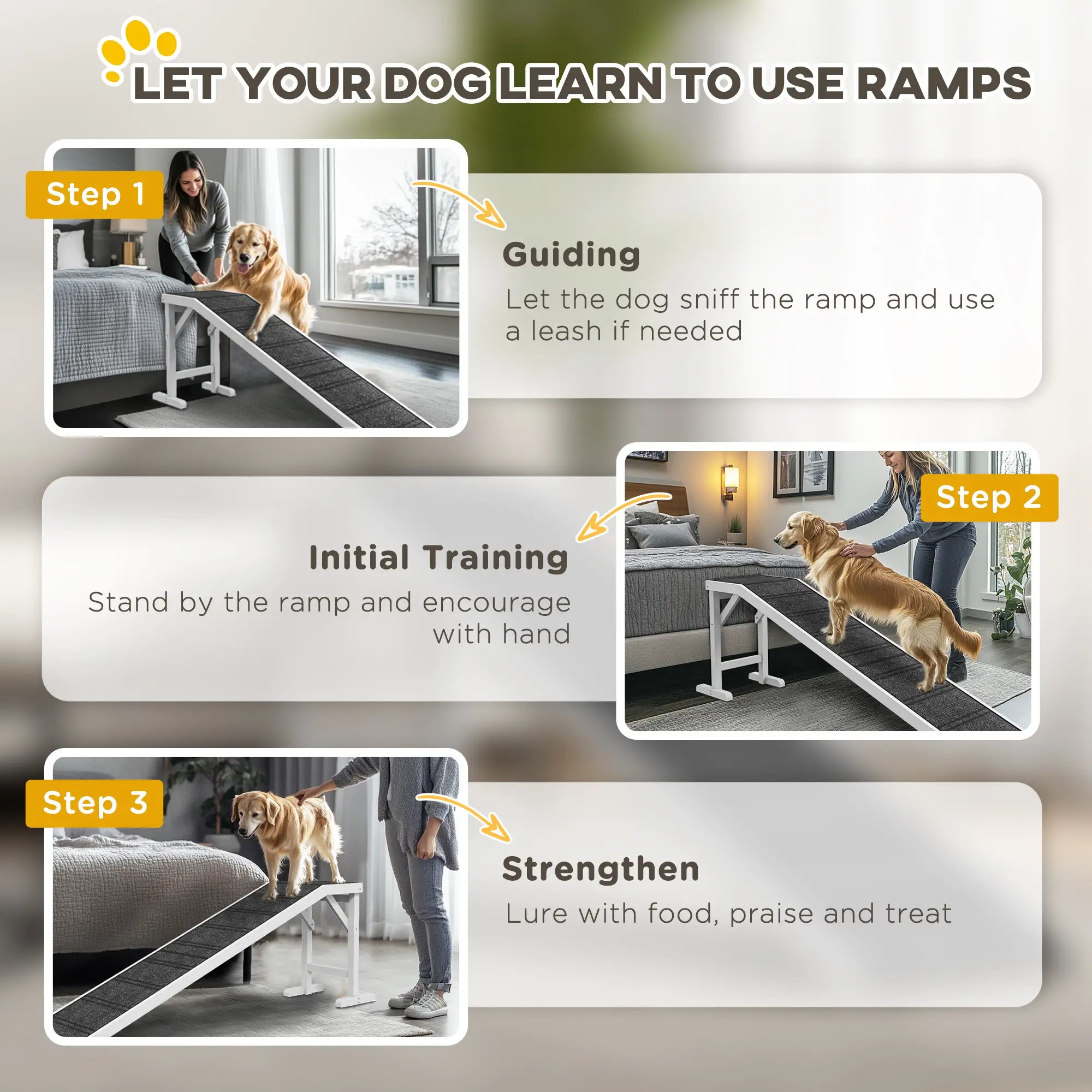 Dog Ramp with Non-Slip Carpet, Top Platform, 74