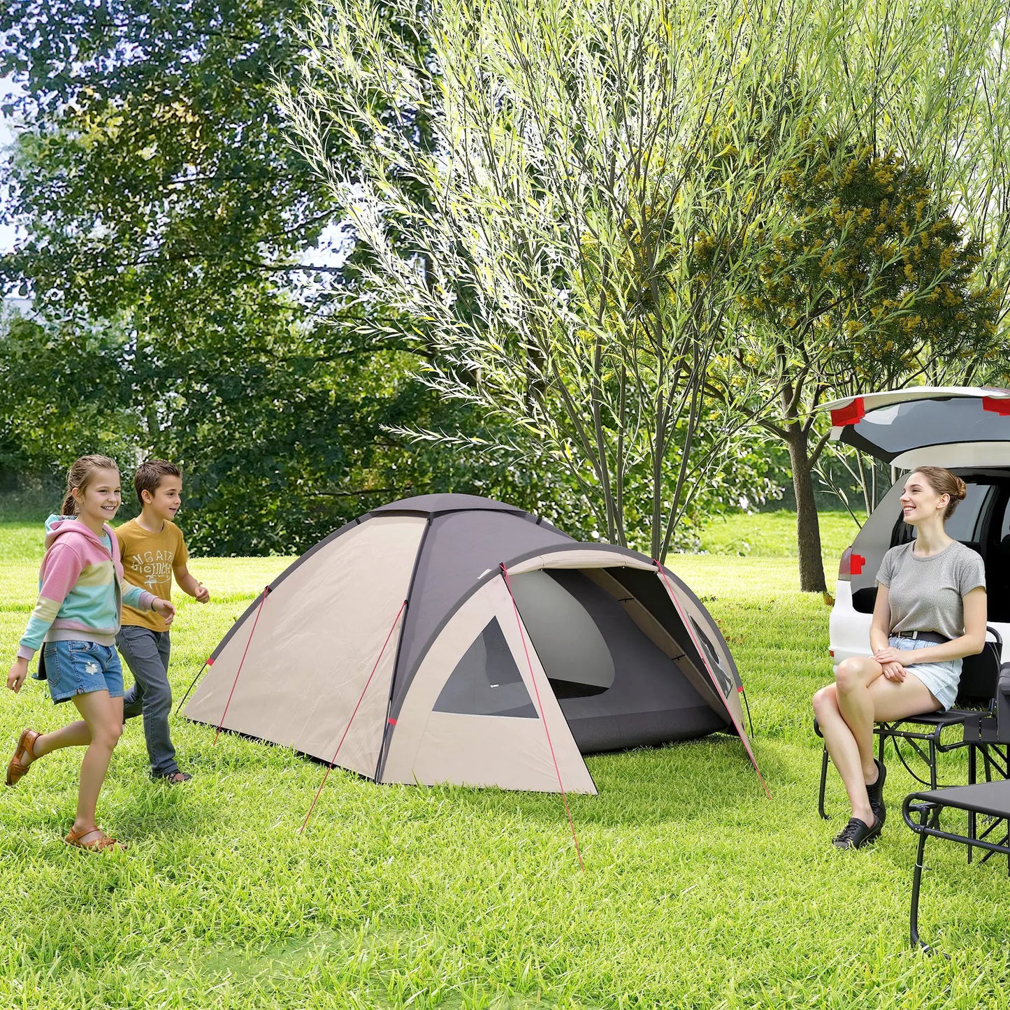 3 Person Camping Tent, Waterproof Dome, Bedroom, Porch, Khaki Camping Tents at Gallery Canada