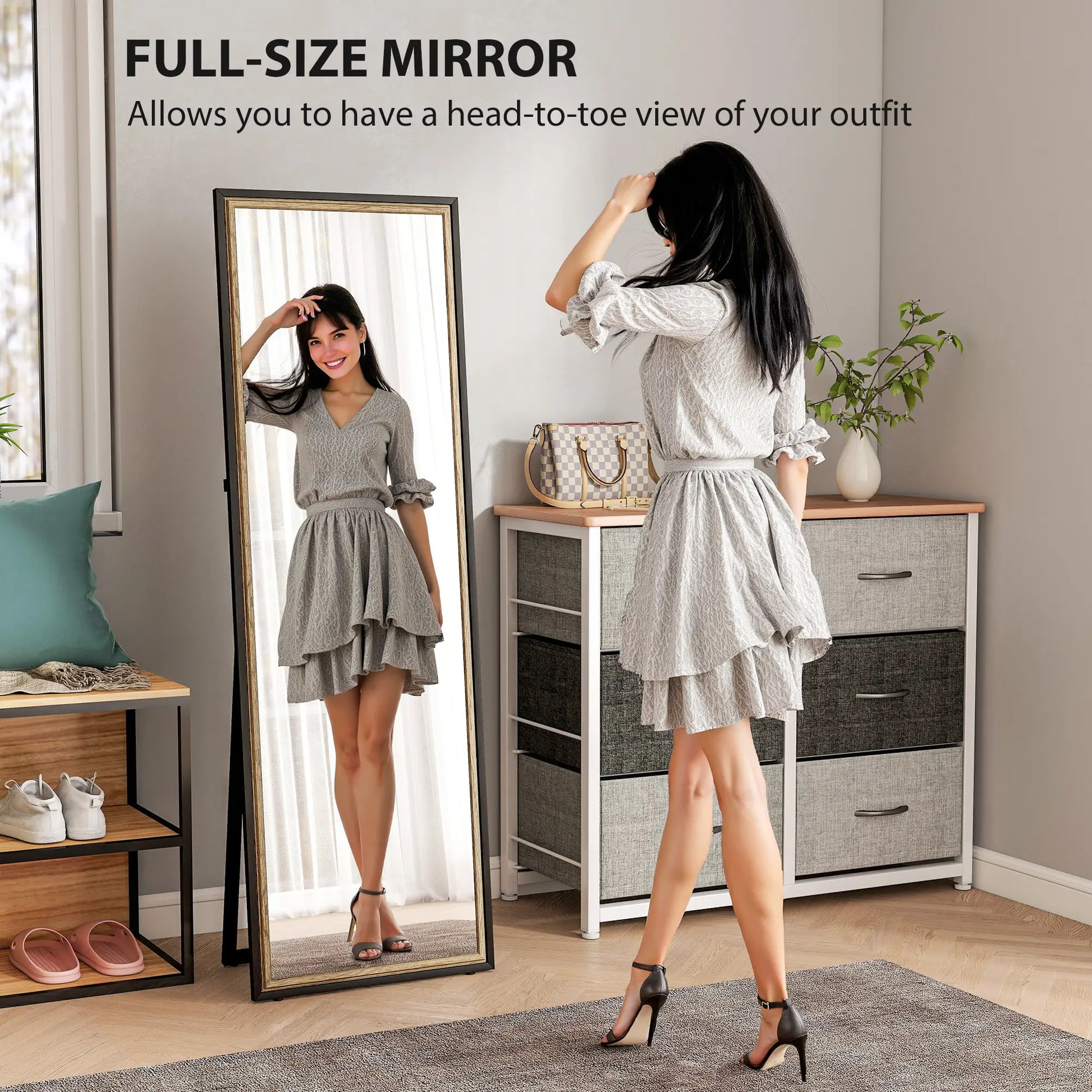 Full Length Mirror, 64" x 21", Dual-Tone Frame, Black Full Length Mirrors at Gallery Canada