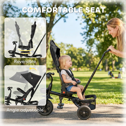 Toddler Tricycle, 4 in 1 Kids Trike, Adjustable Seat, Removable Handle, Black Tricycles for Kids at Gallery Canada
