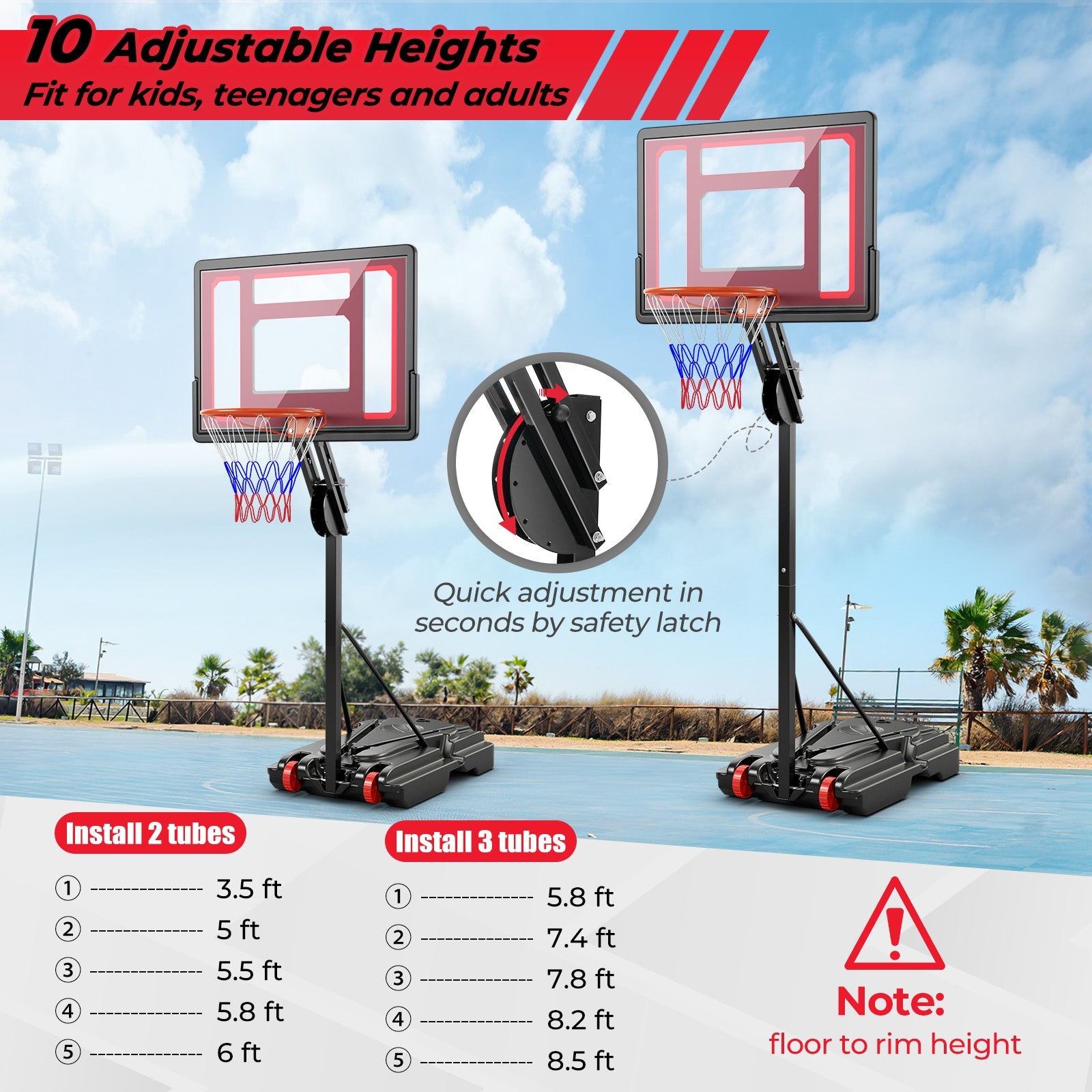 Basketball Hoop with 5-10 Feet Adjustable Height for Indoor Outdoor, Black Sport Equipments at Gallery Canada