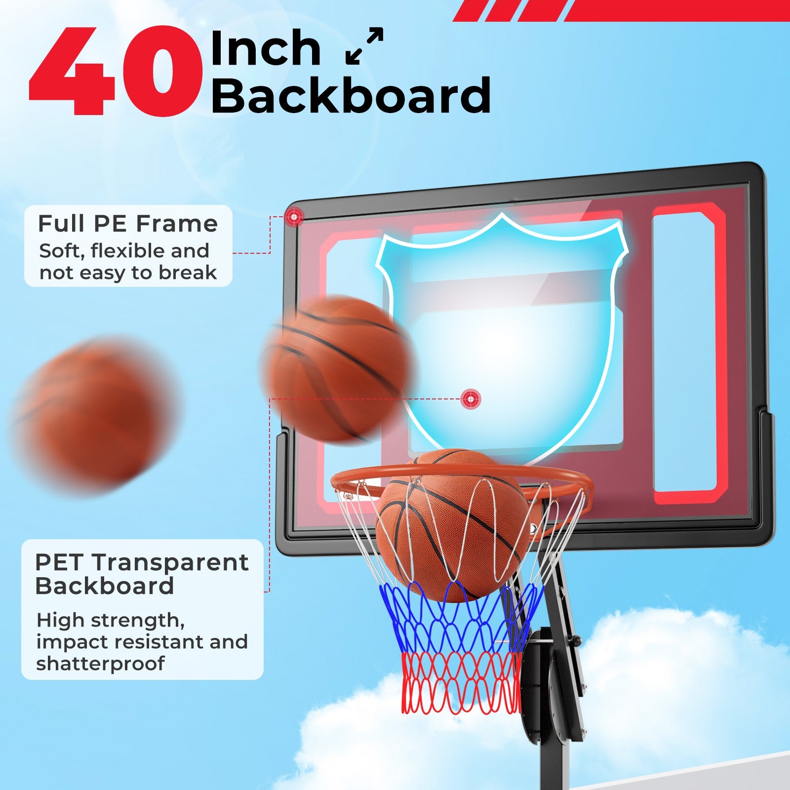 Basketball Hoop with 5-10 Feet Adjustable Height for Indoor Outdoor, Black Sport Equipments at Gallery Canada