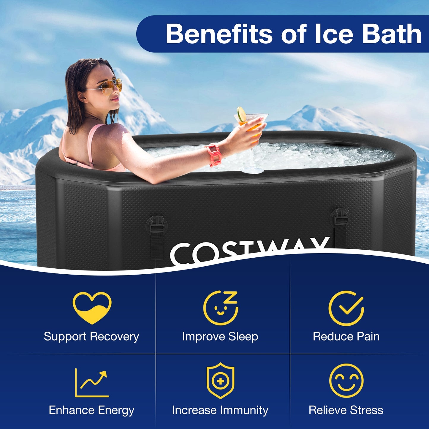 Portable Ice Bath Tub for Home with Lid and Protective Cover, Black Spa & Salon at Gallery Canada
